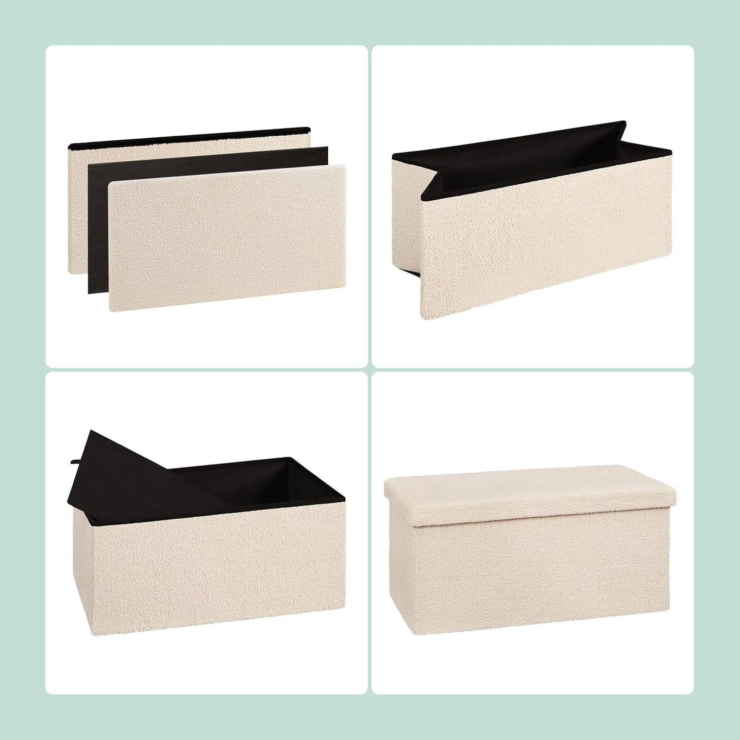 Folding Storage Bench with Teddy Fabric, 2-Seater