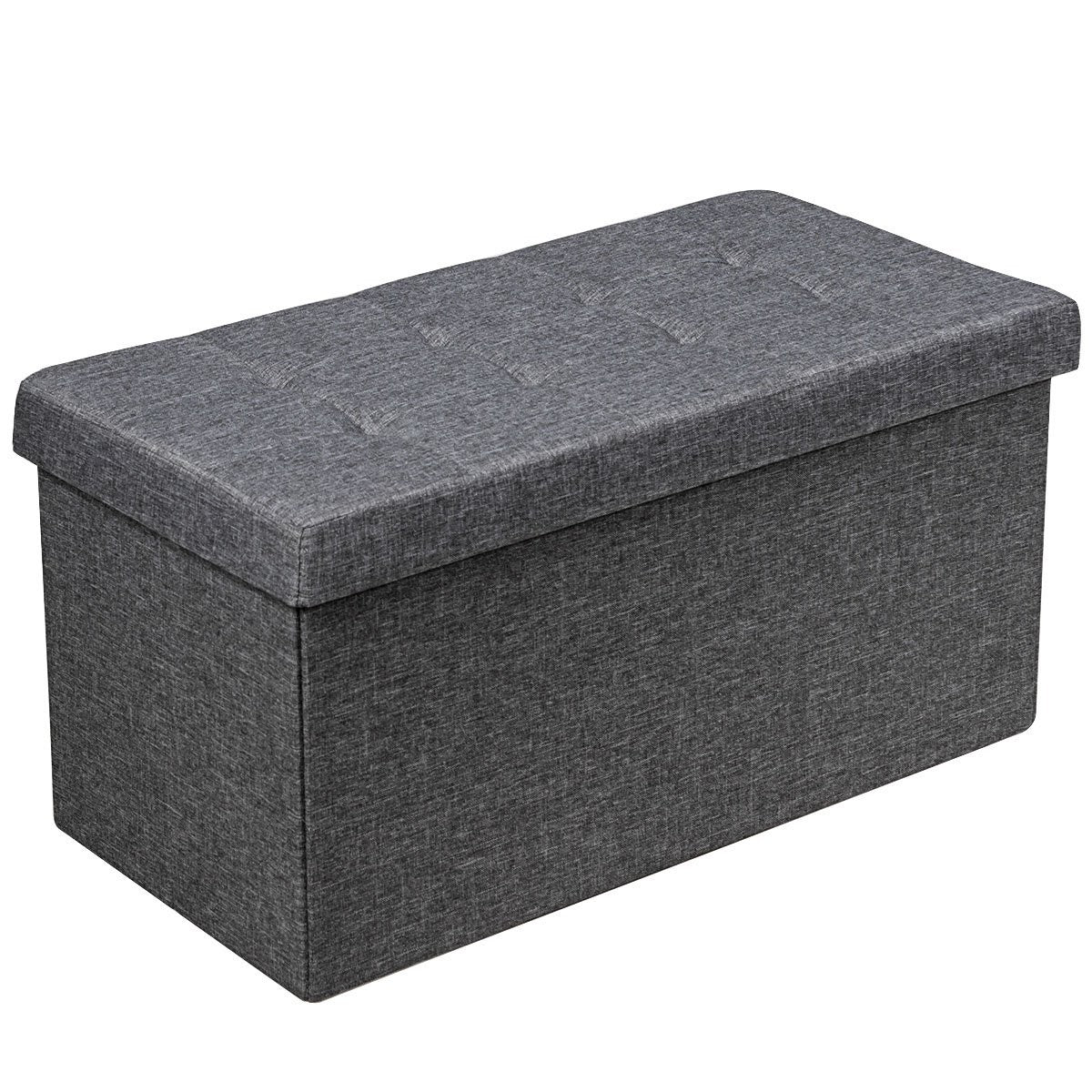 Folding Storage Ottoman Bench with Cushion, Dark Grey