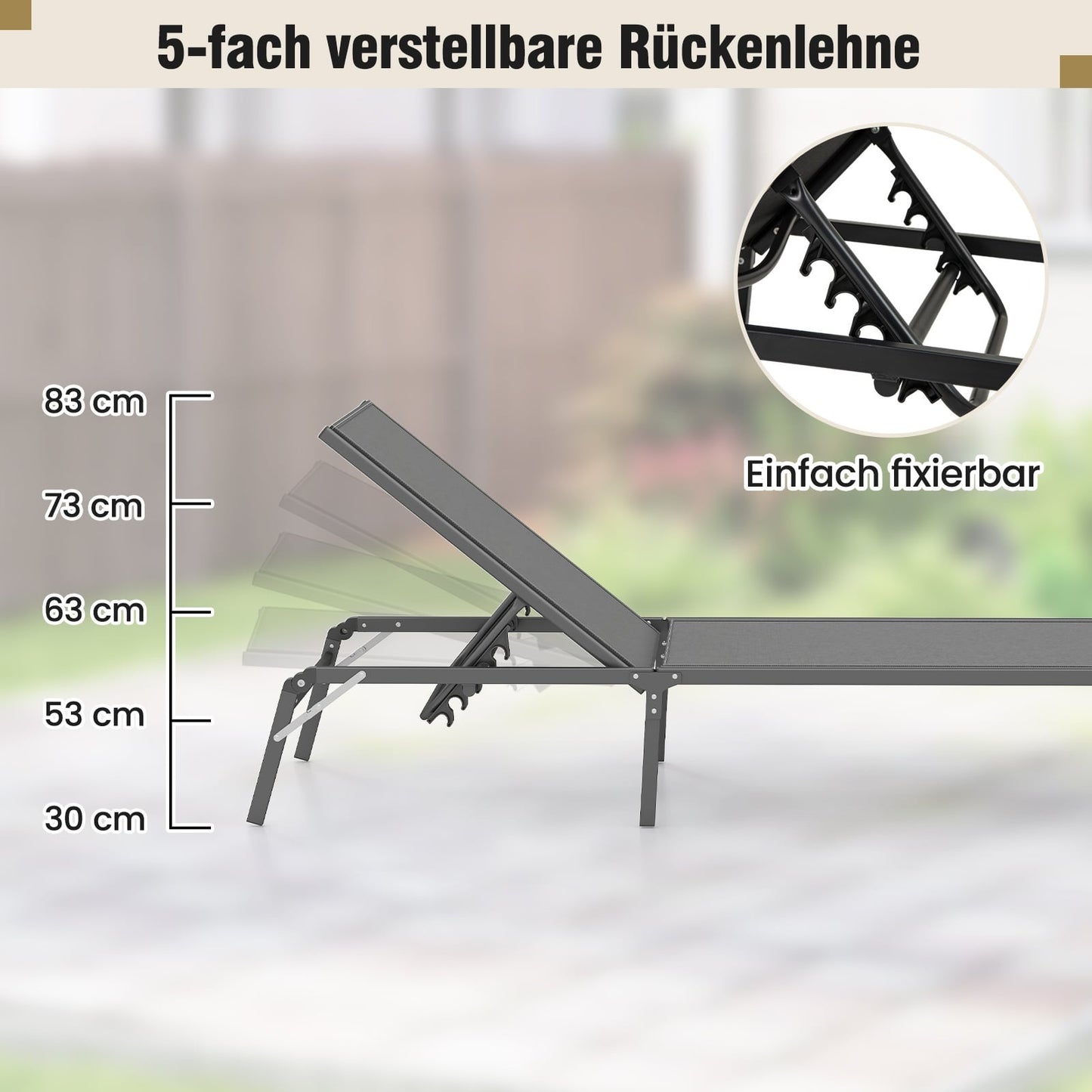 Folding Sun Lounger, 5-Position Backrest, 160kg Capacity