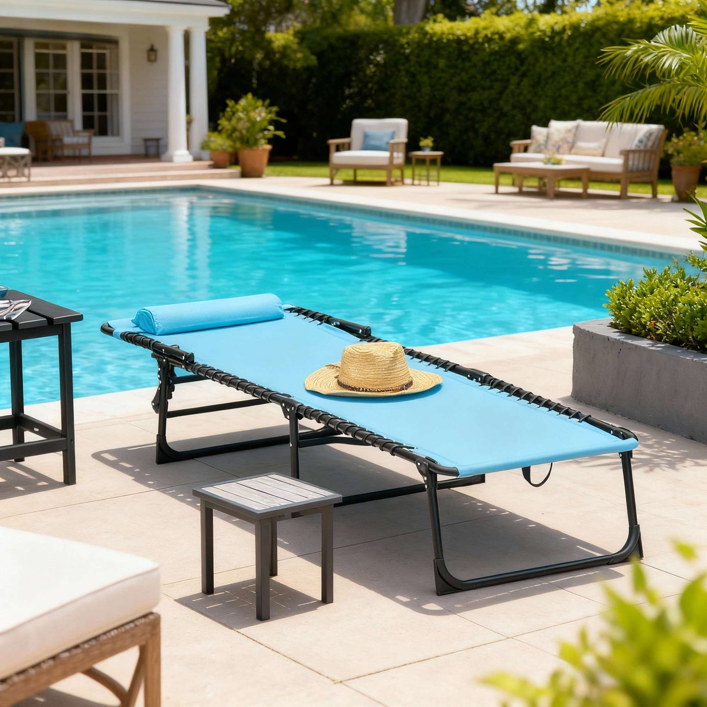 Folding Sun Lounger, Breathable Fabric, Metal Frame, 189x58x30 cm