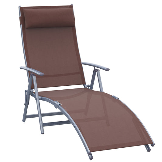 Folding garden sun lounger with comfortable brown cushion