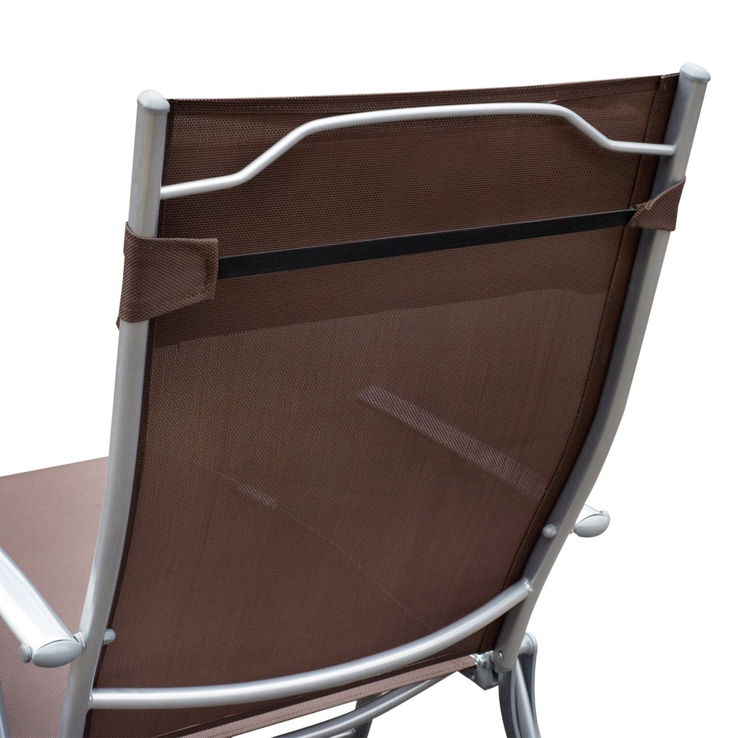 Folding garden sun lounger with comfortable brown cushion