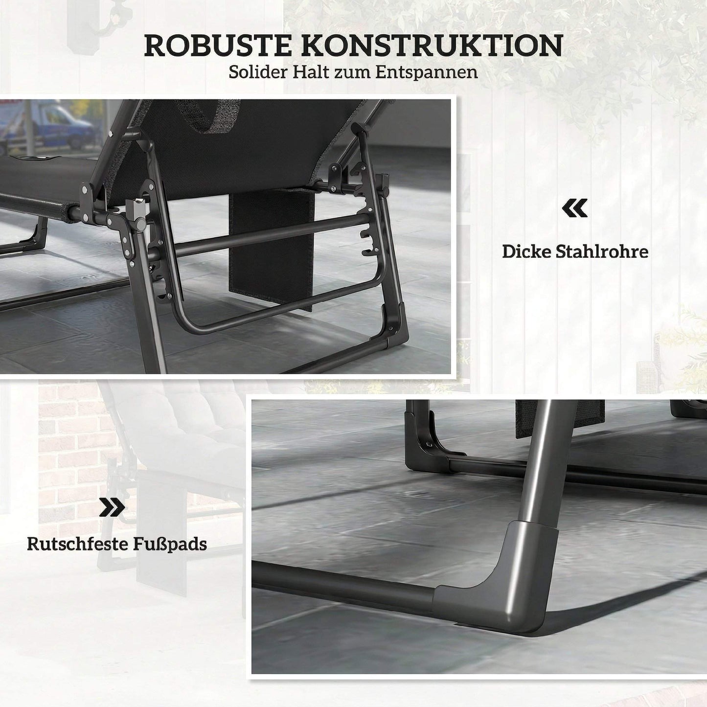 Folding Sun Lounger with Adjustable Backrest and Cushion