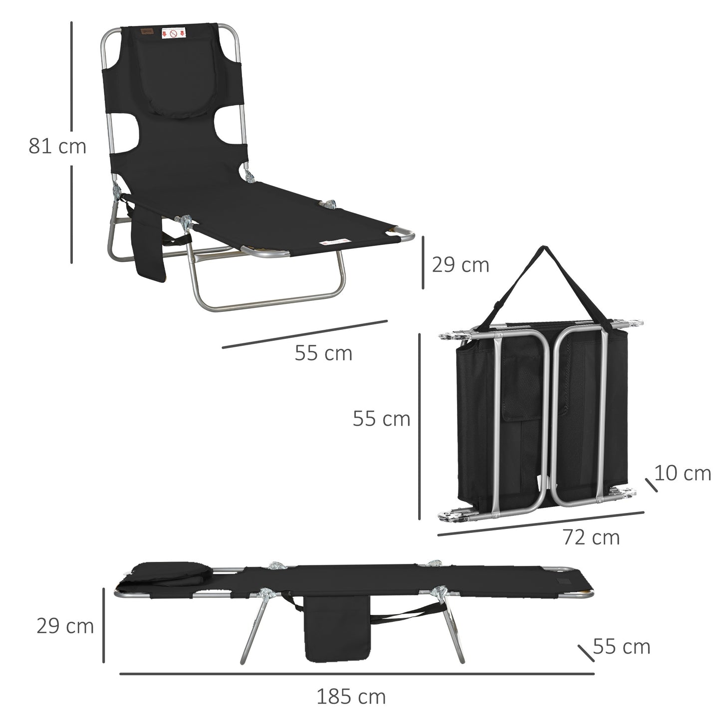 Folding Sun Lounger with Adjustable Backrest and Face Hole