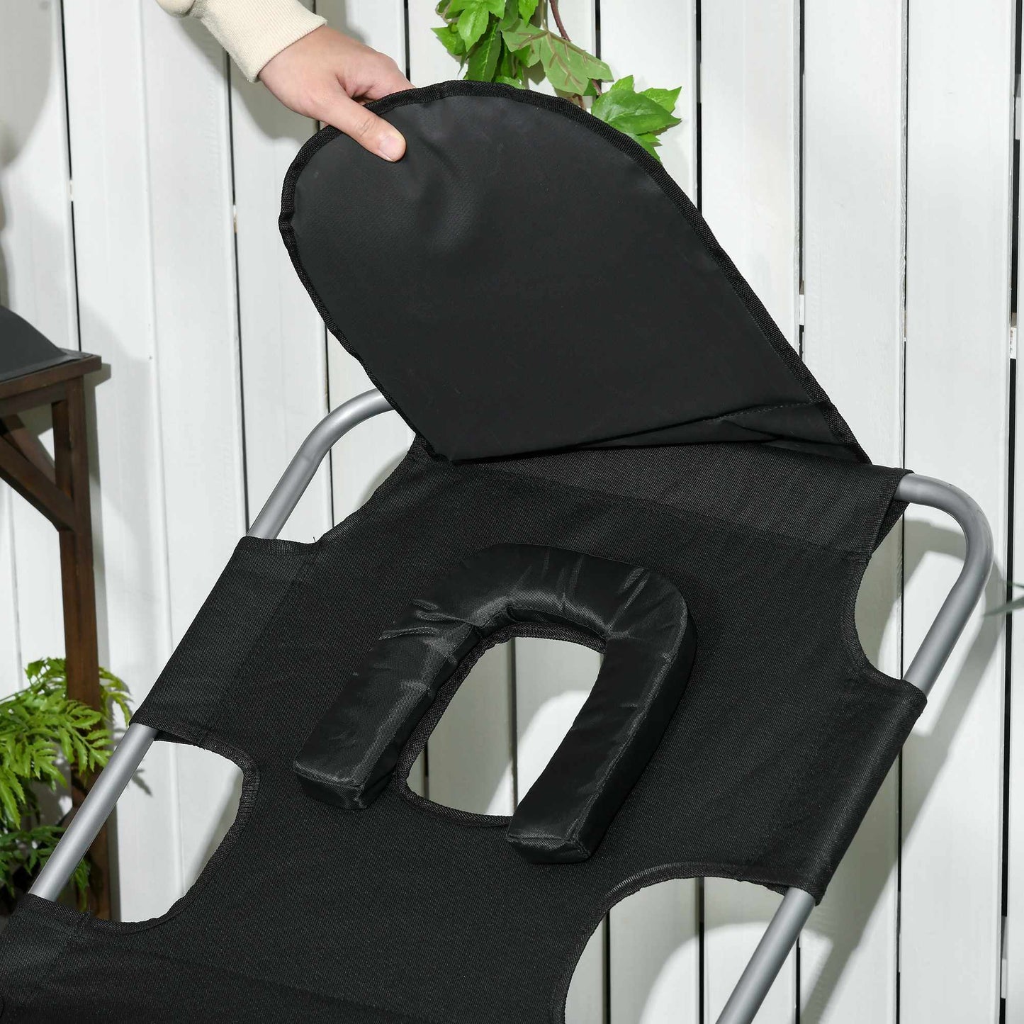 Folding Sun Lounger with Adjustable Backrest and Face Hole