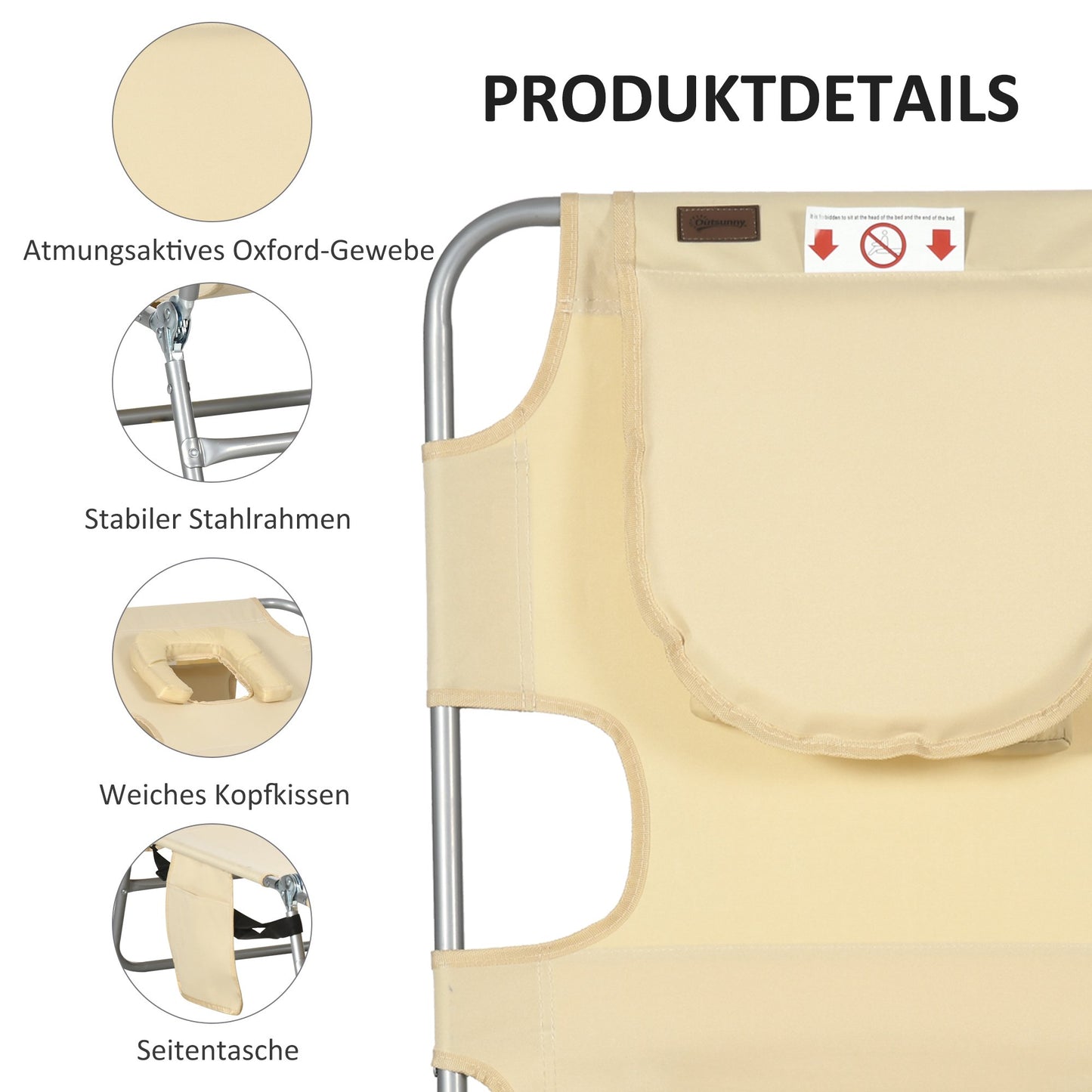 Folding Sun Lounger with Adjustable Backrest and Face Hole
