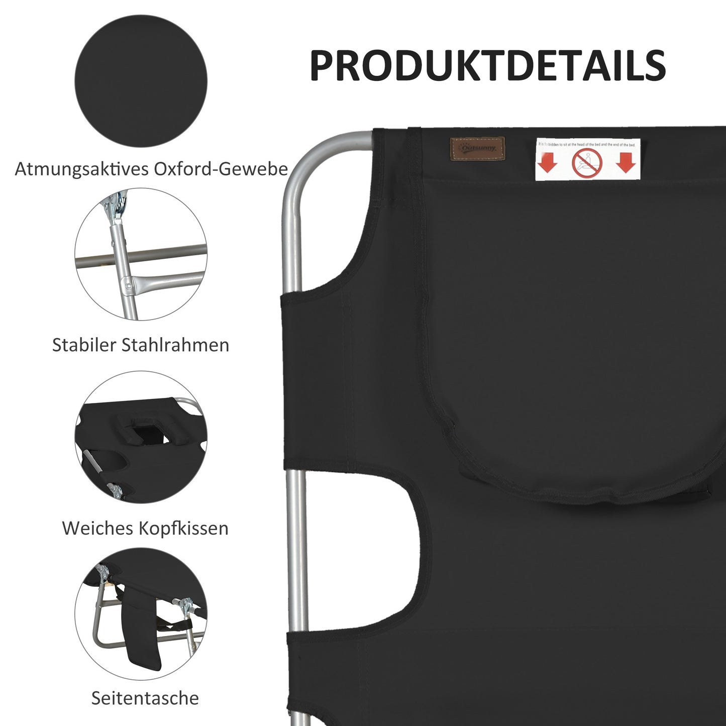 Folding Sun Lounger with Adjustable Backrest and Face Hole