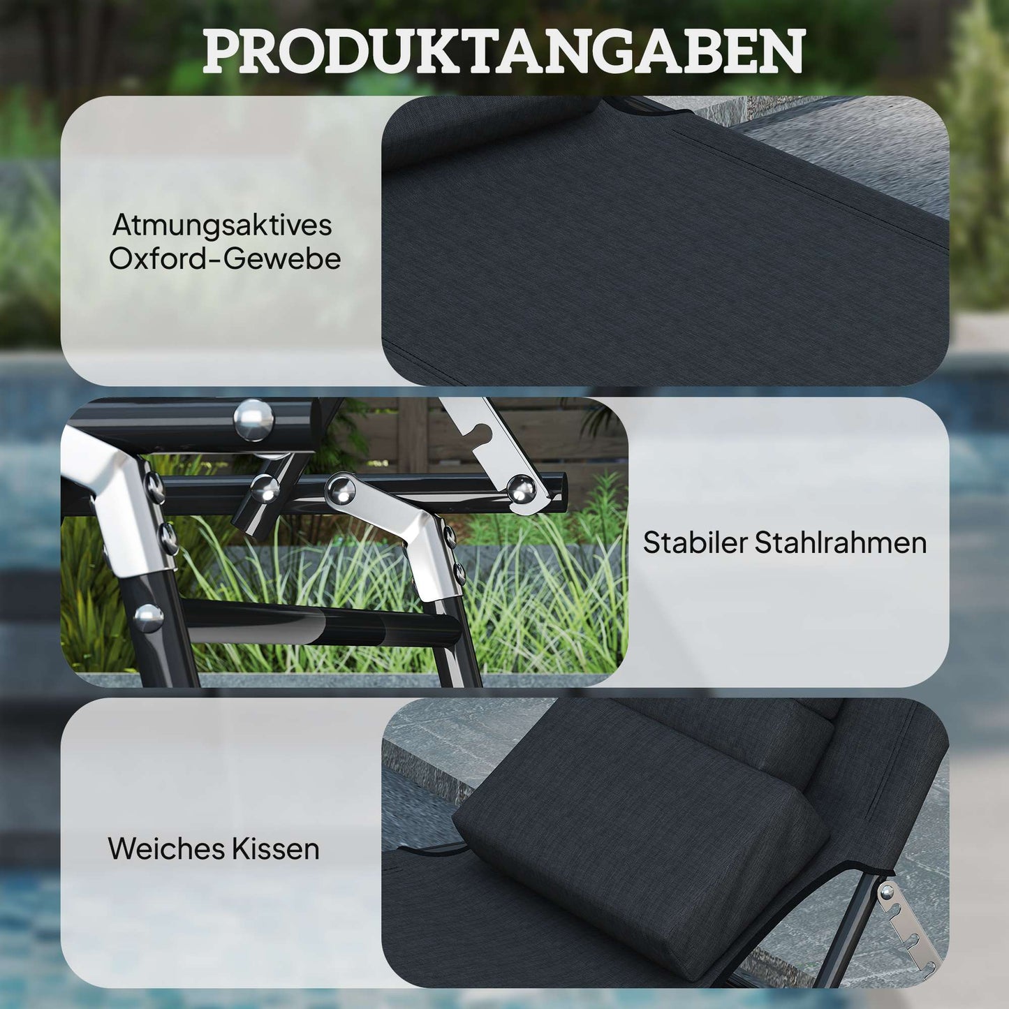 Folding Sun Lounger with Face Hole, Black, Steel Frame