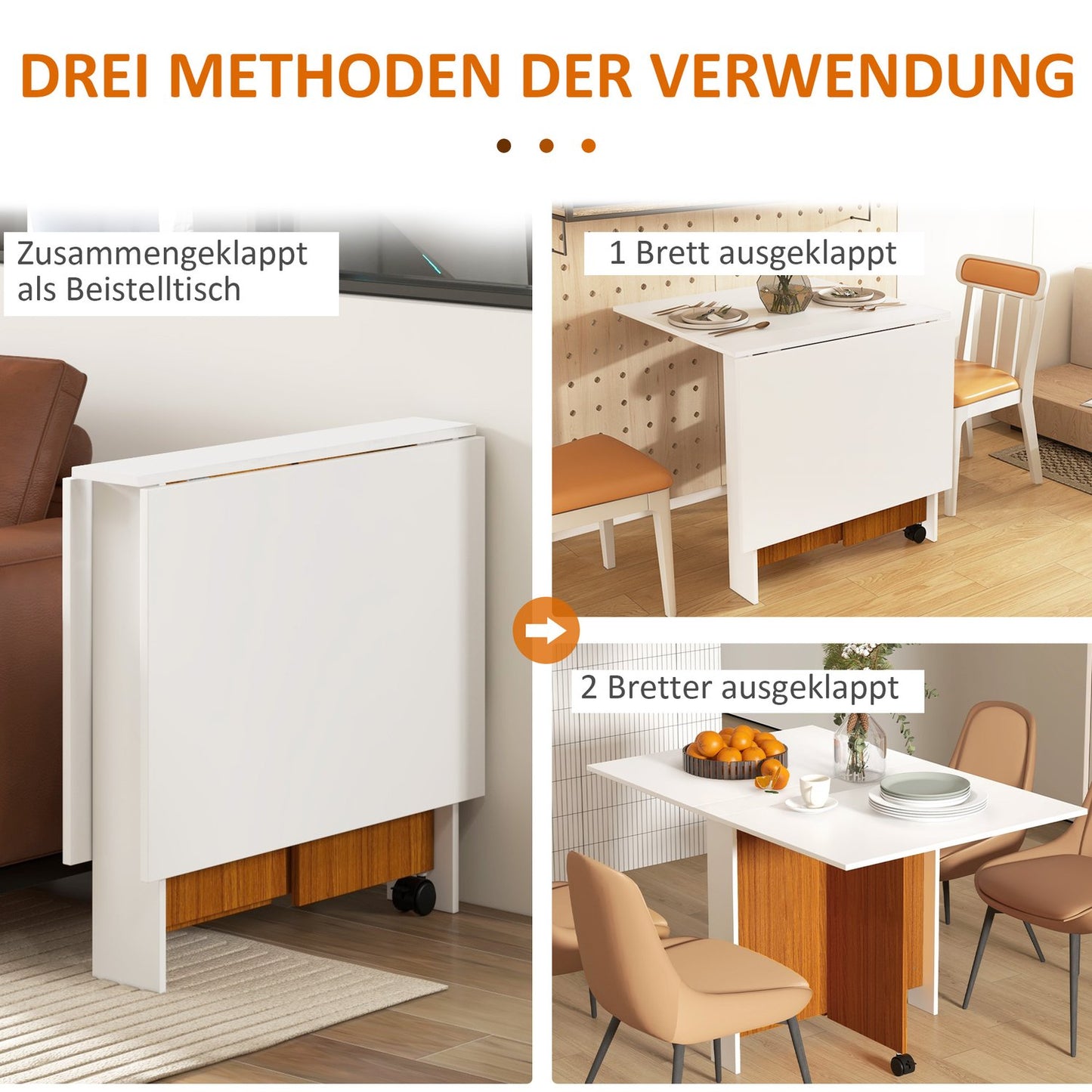 Folding dining table with wheels - Mobile White Desk