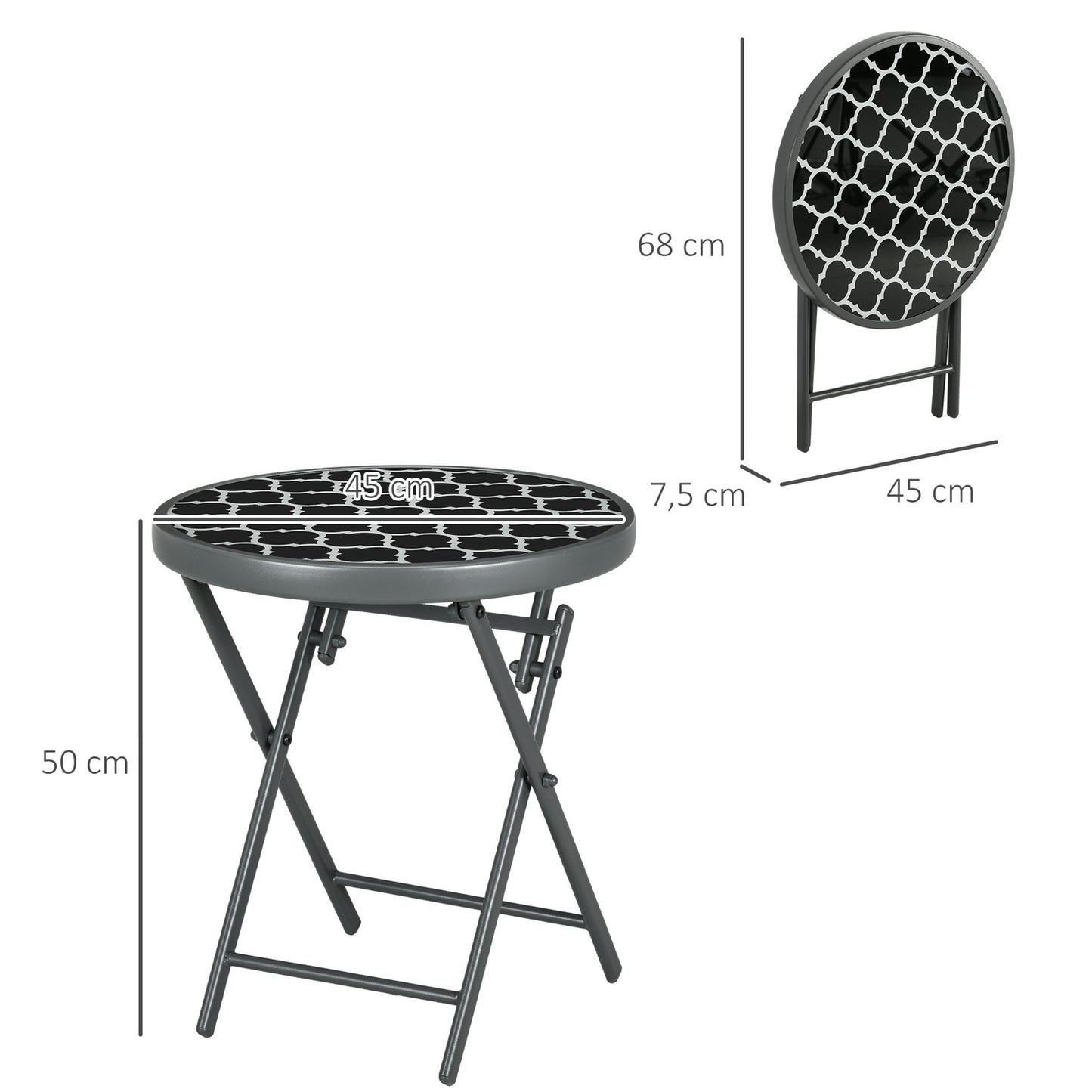 Black glass top folding side table - 45x45x50 cm Camping