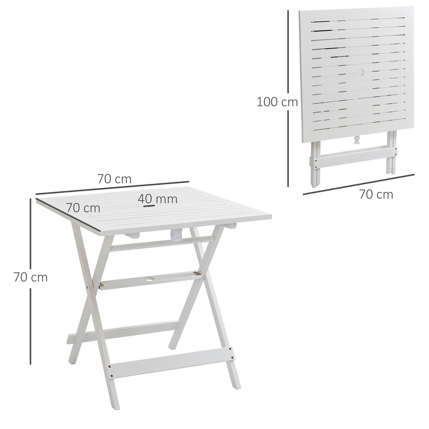 Folding side table with parasol holder, poplar wood, 70cm