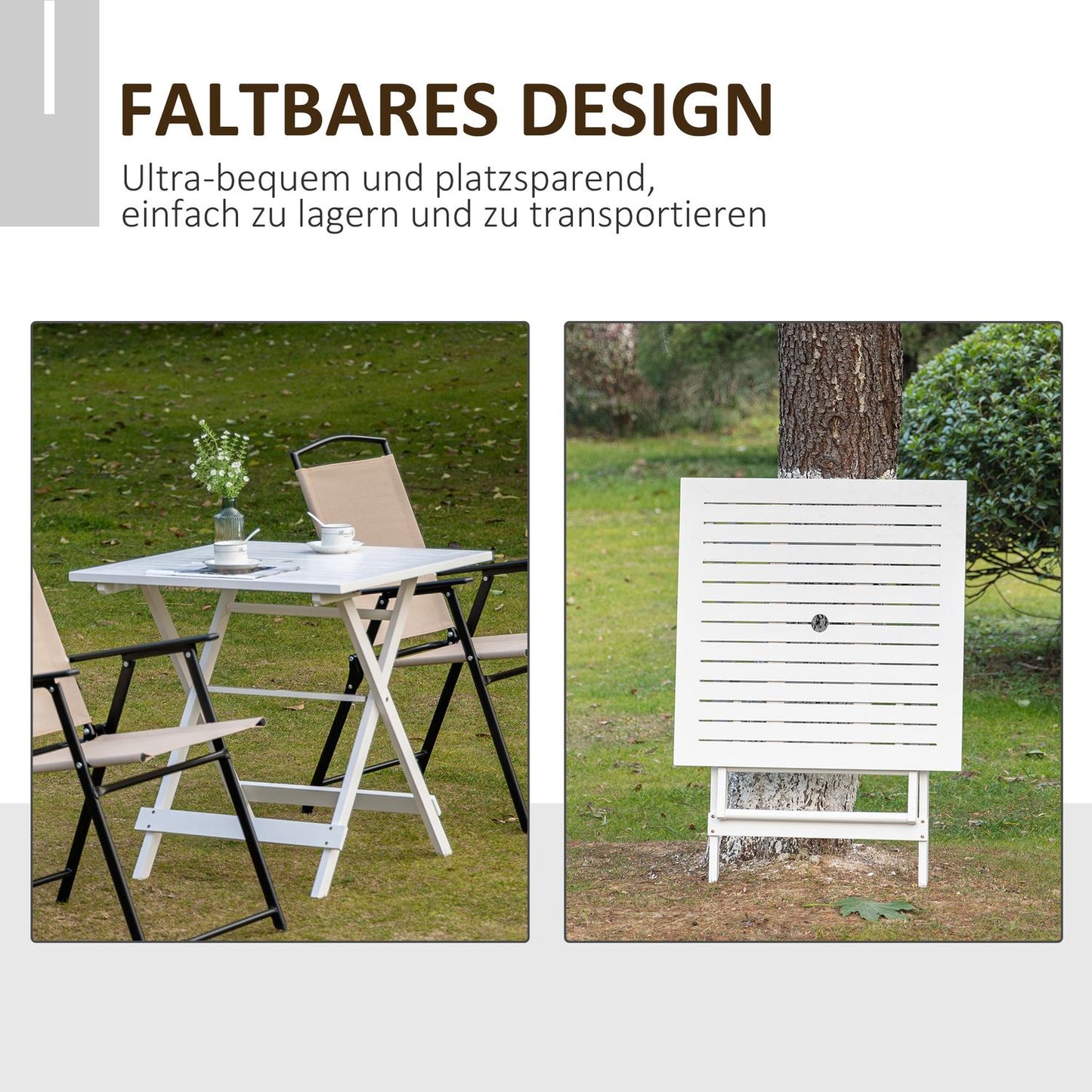Folding side table with parasol holder, poplar wood, 70cm