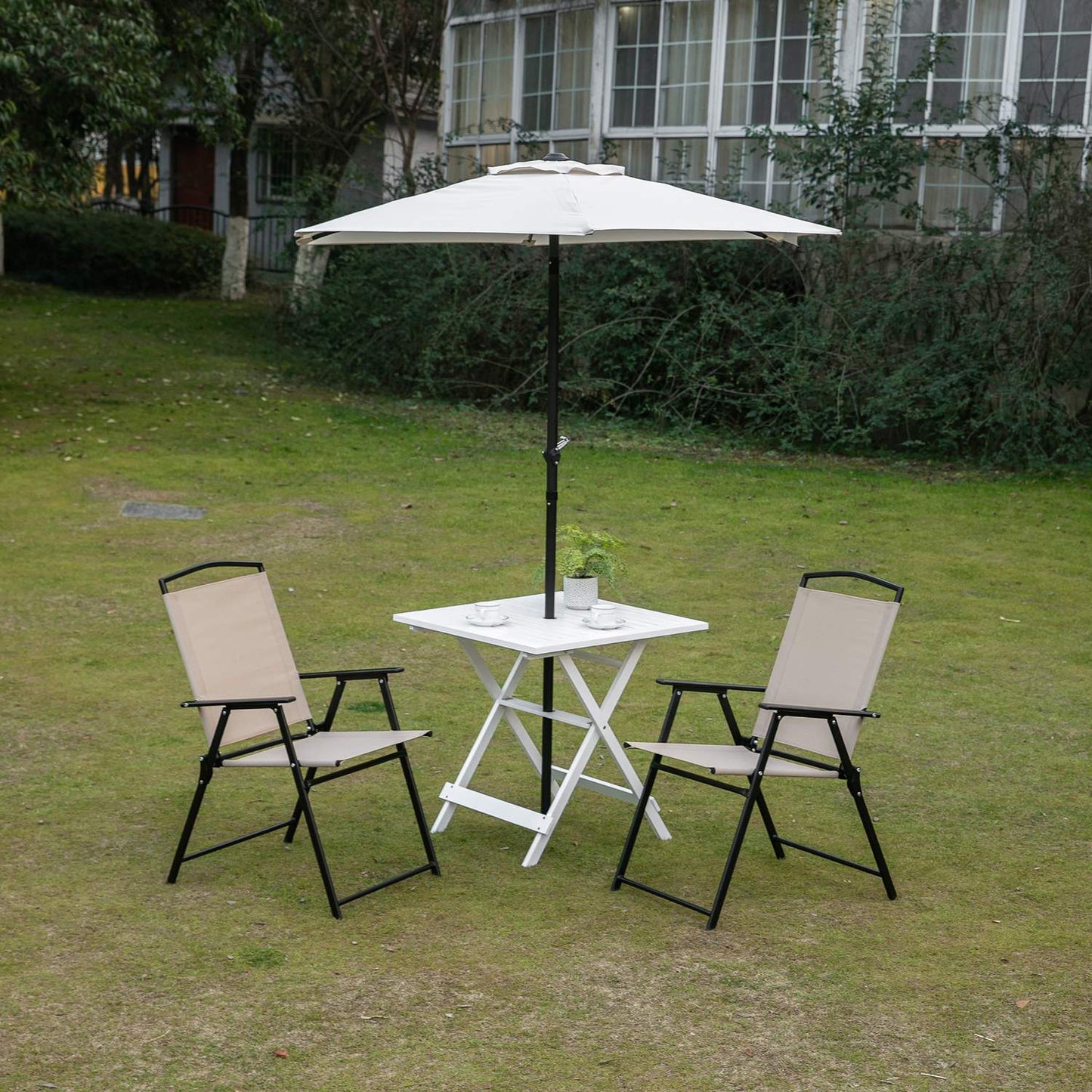Folding side table with parasol holder, poplar wood, 70cm