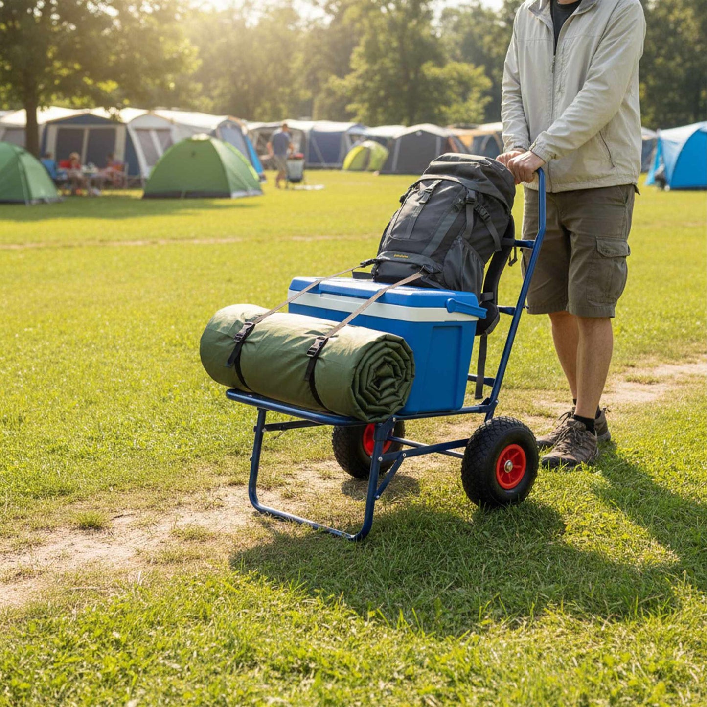 Folding Transport Trolley, 80kg Capacity, Steel, Pneumatic Tyres
