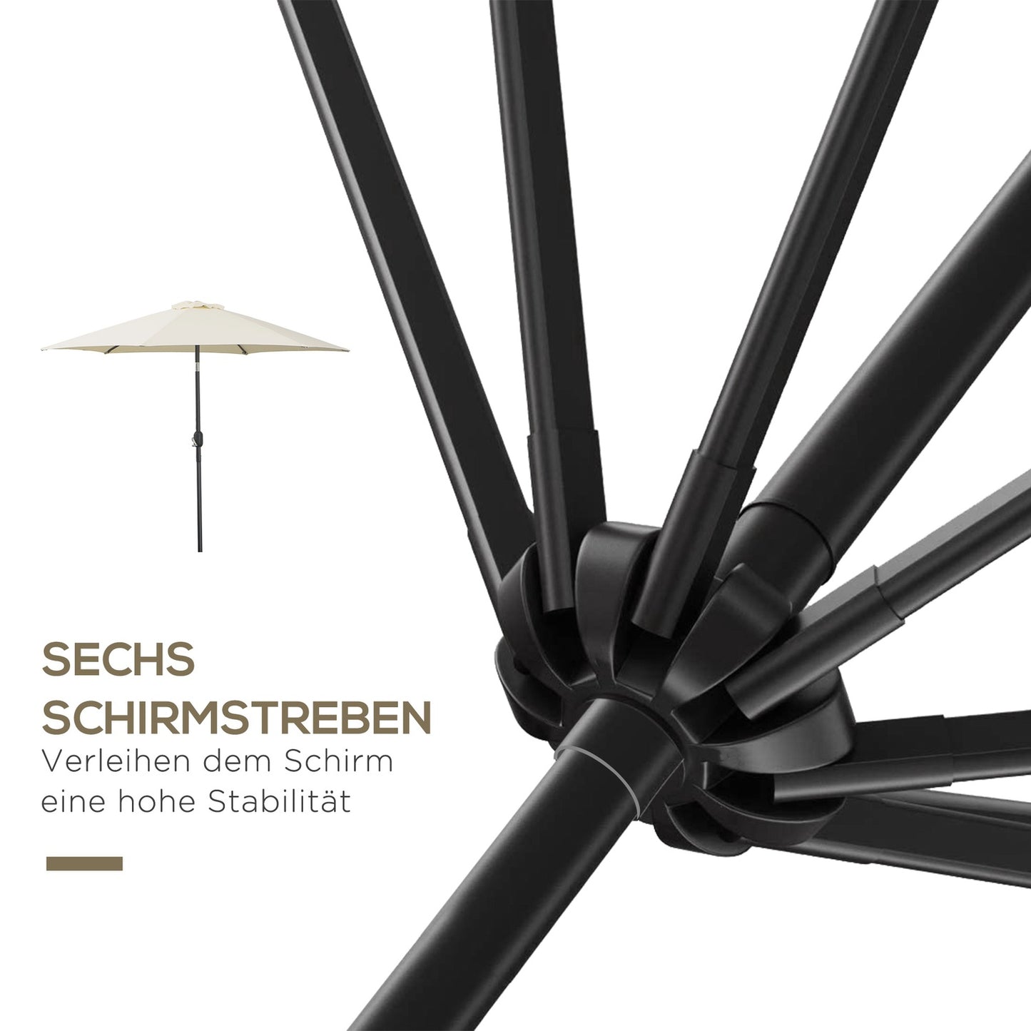 Beige aluminum garden umbrella - 2.7 m, hand crank