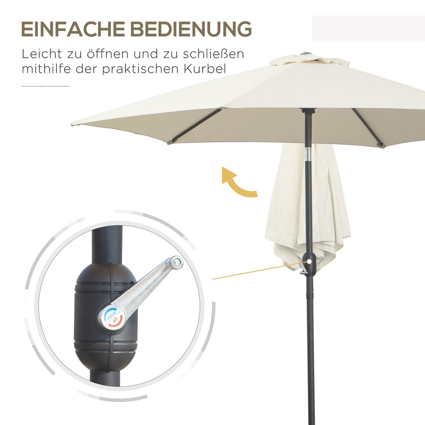 Beige aluminum garden umbrella - 2.7 m, hand crank