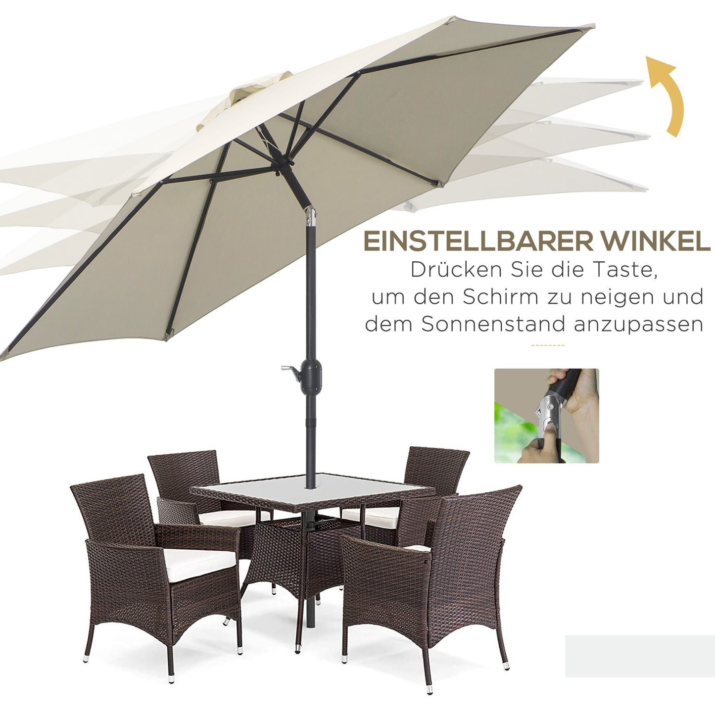 Beige aluminum garden umbrella - 2.7 m, hand crank