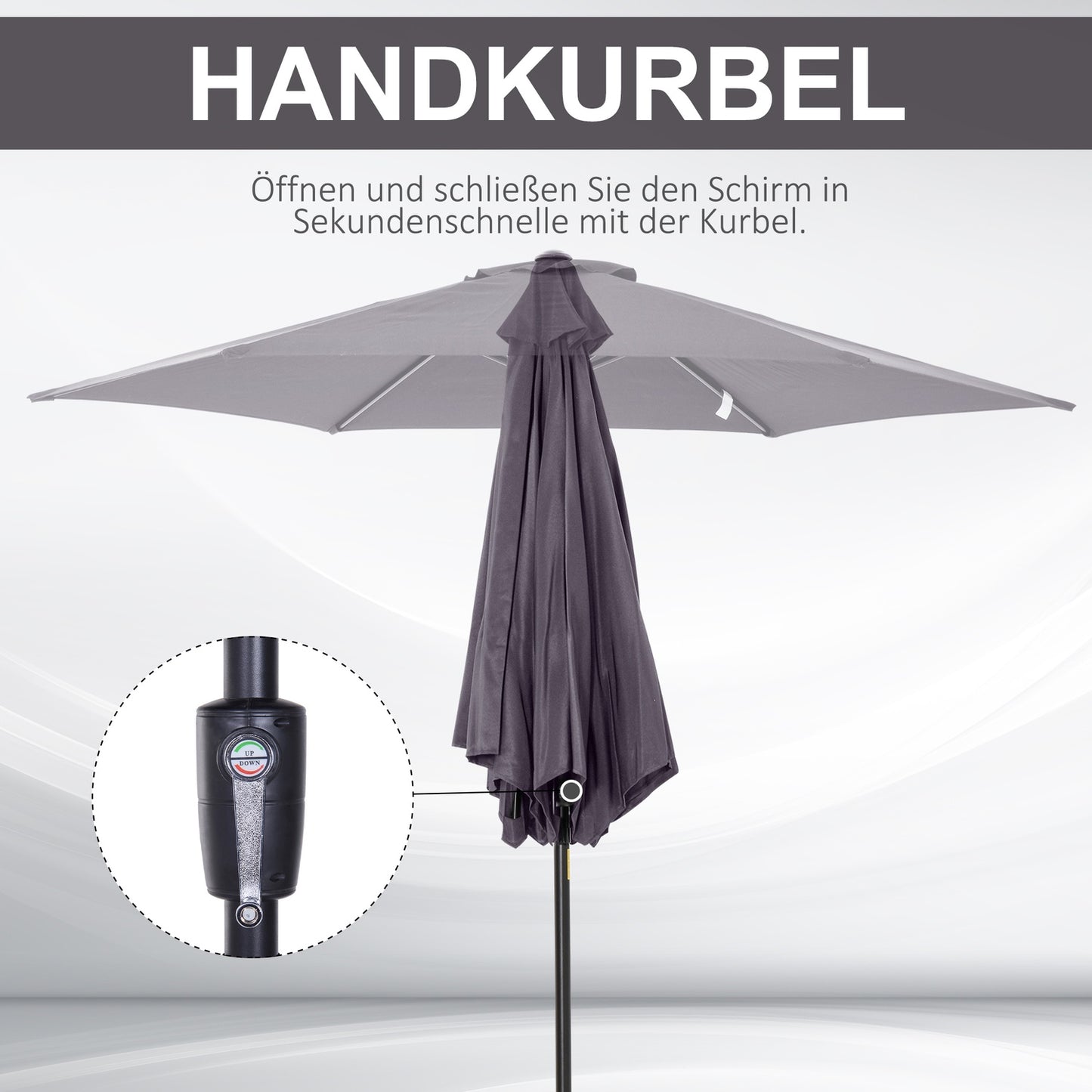 Gray folding garden umbrella - aluminium, hand crank, 2.7m