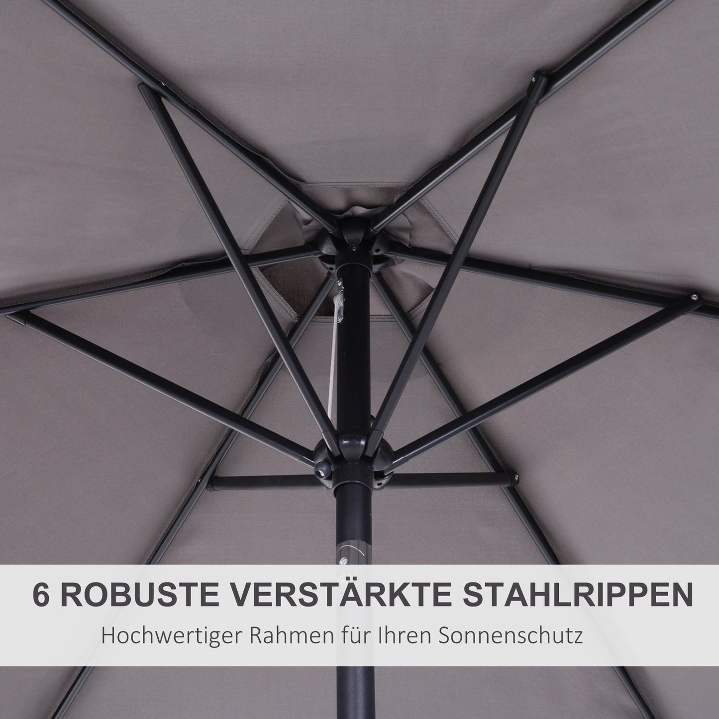 Gray folding garden umbrella - aluminium, hand crank, 2.7m