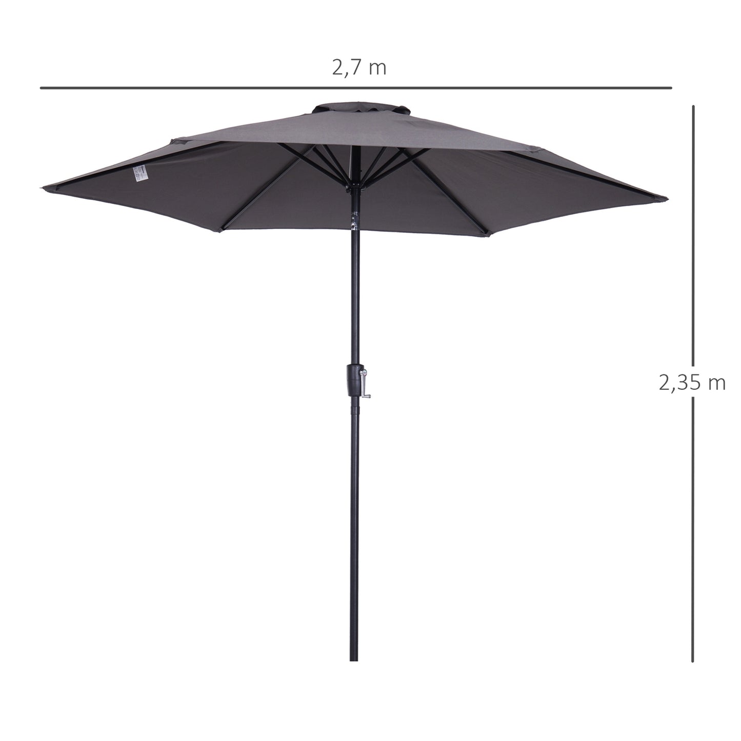 Gray folding garden umbrella - aluminium, hand crank, 2.7m