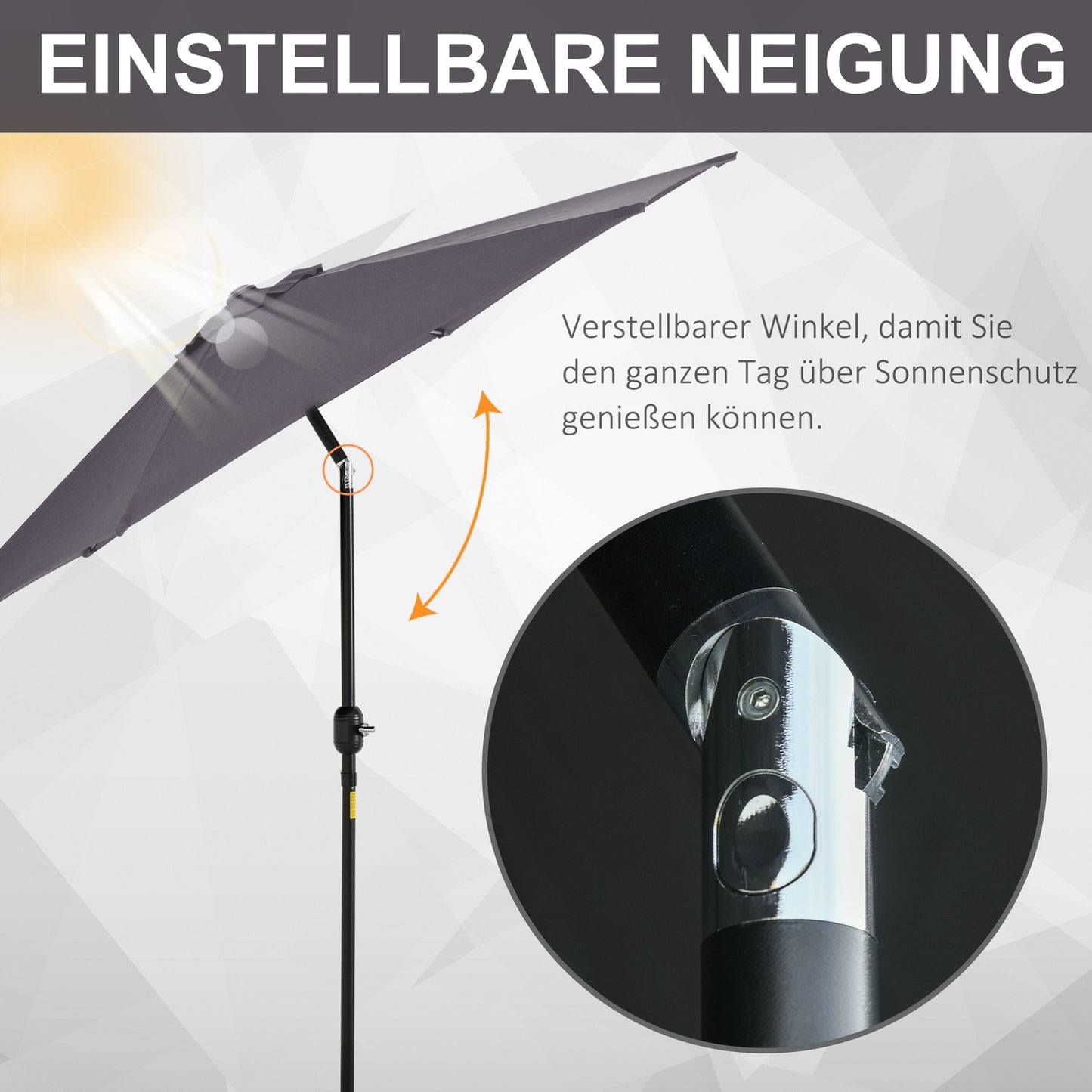 Gray folding garden umbrella - aluminium, hand crank, 2.7m