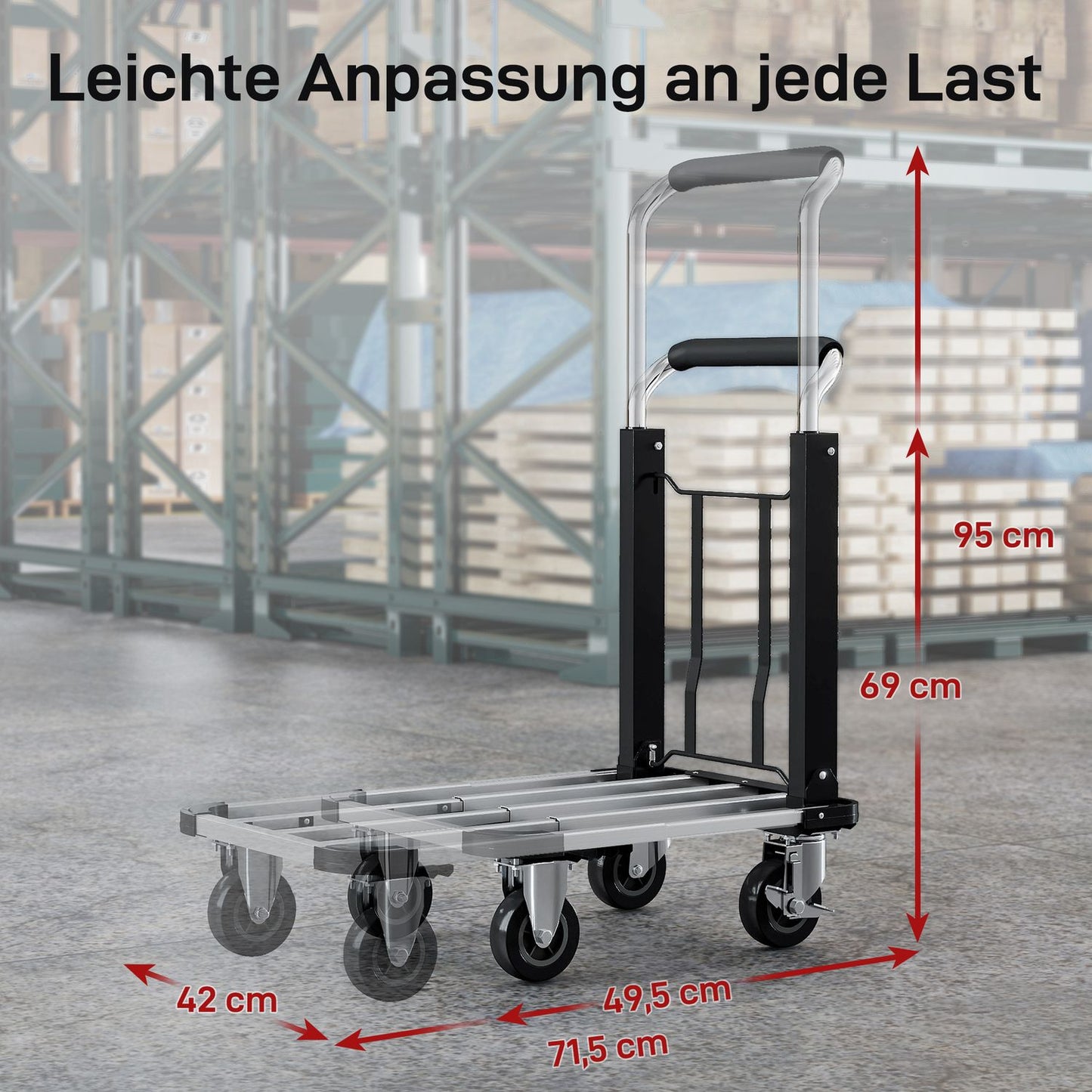 Folding Wagon, 150kg Capacity, Adjustable Handle, Black