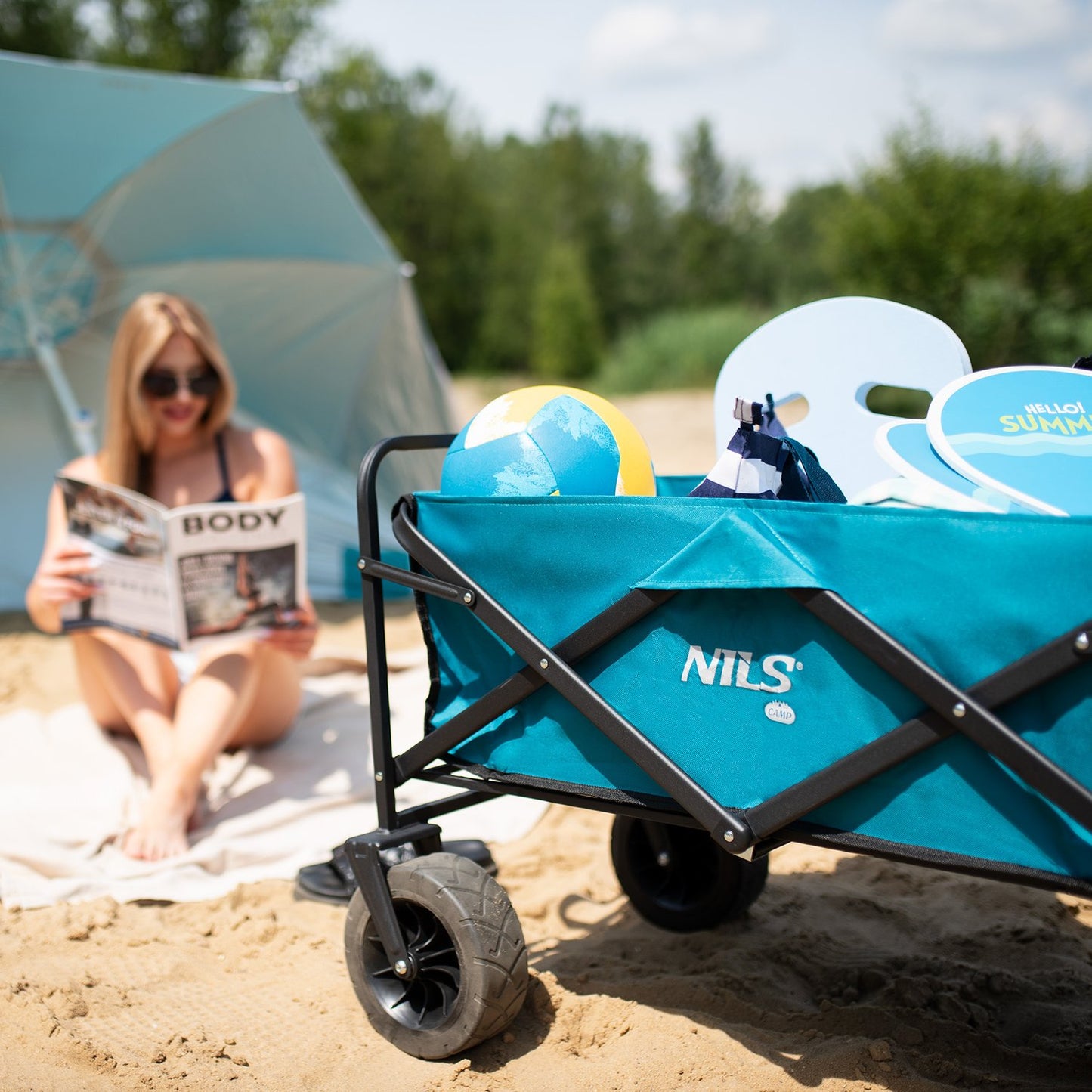Folding Wagon, Green, 100L Capacity
