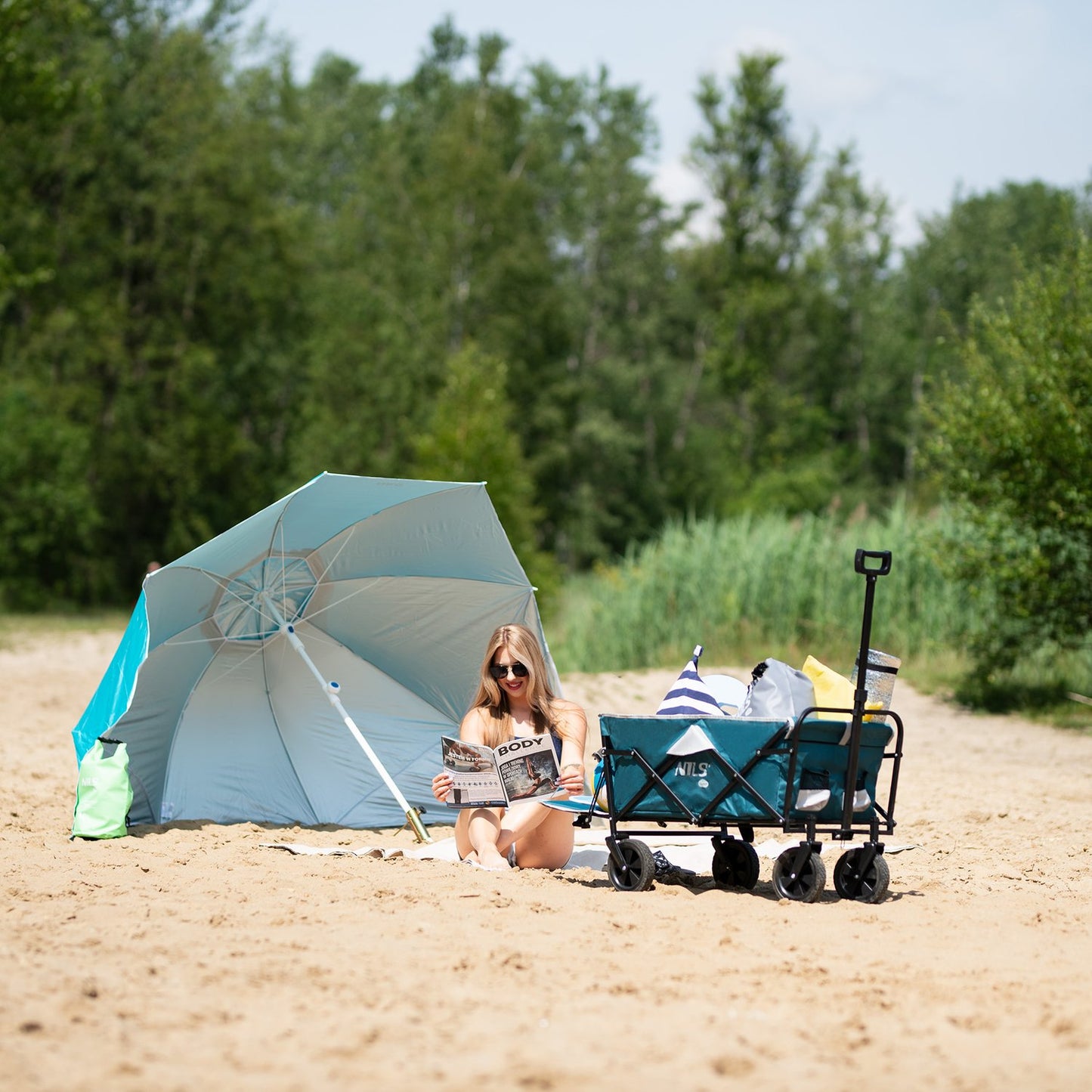 Folding Wagon, Green-Gray, 125L Capacity