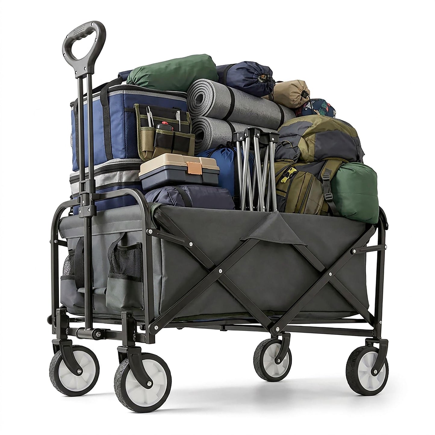 Folding Wagon with Adjustable Handle and Large Capacity