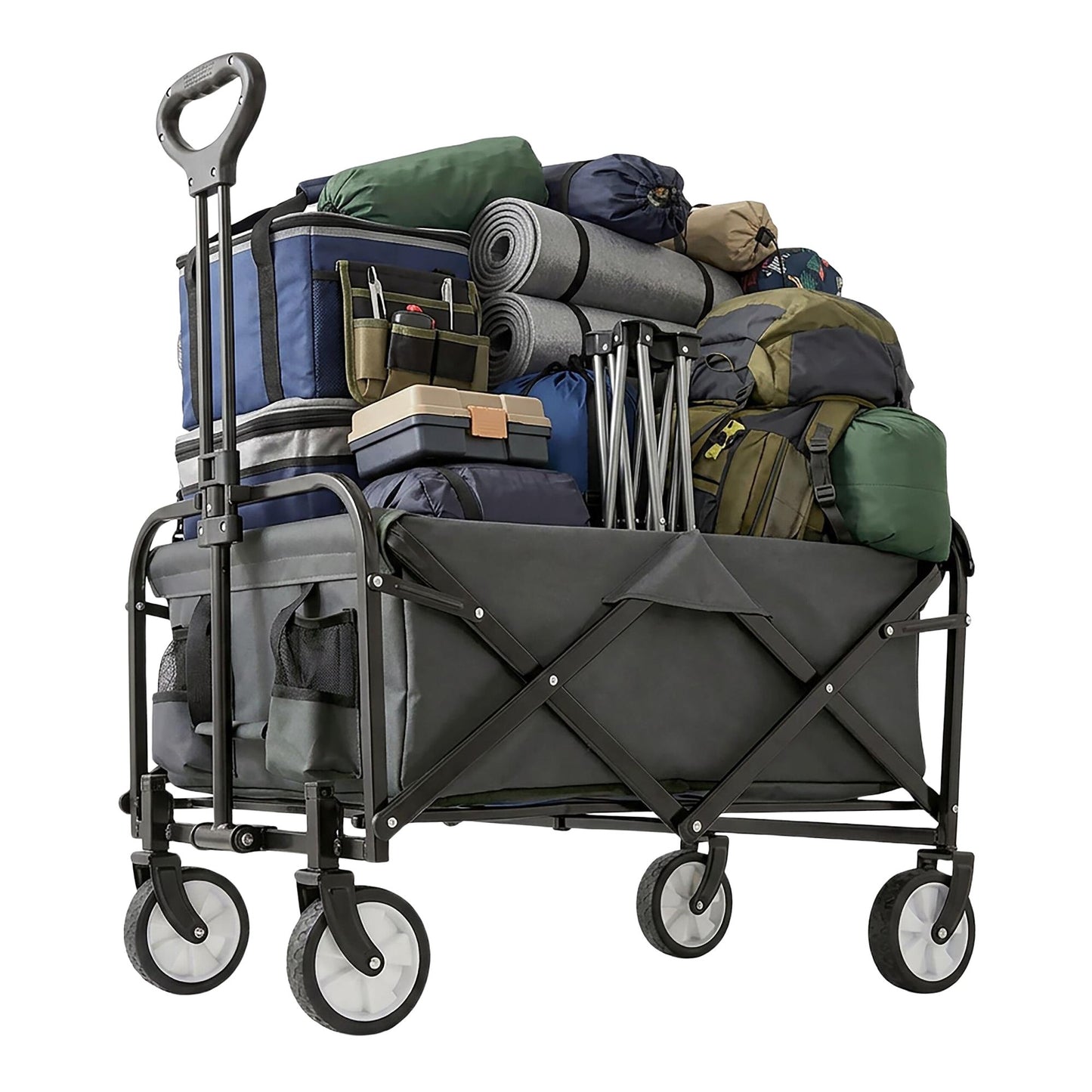Folding Wagon with Adjustable Handle and Large Capacity