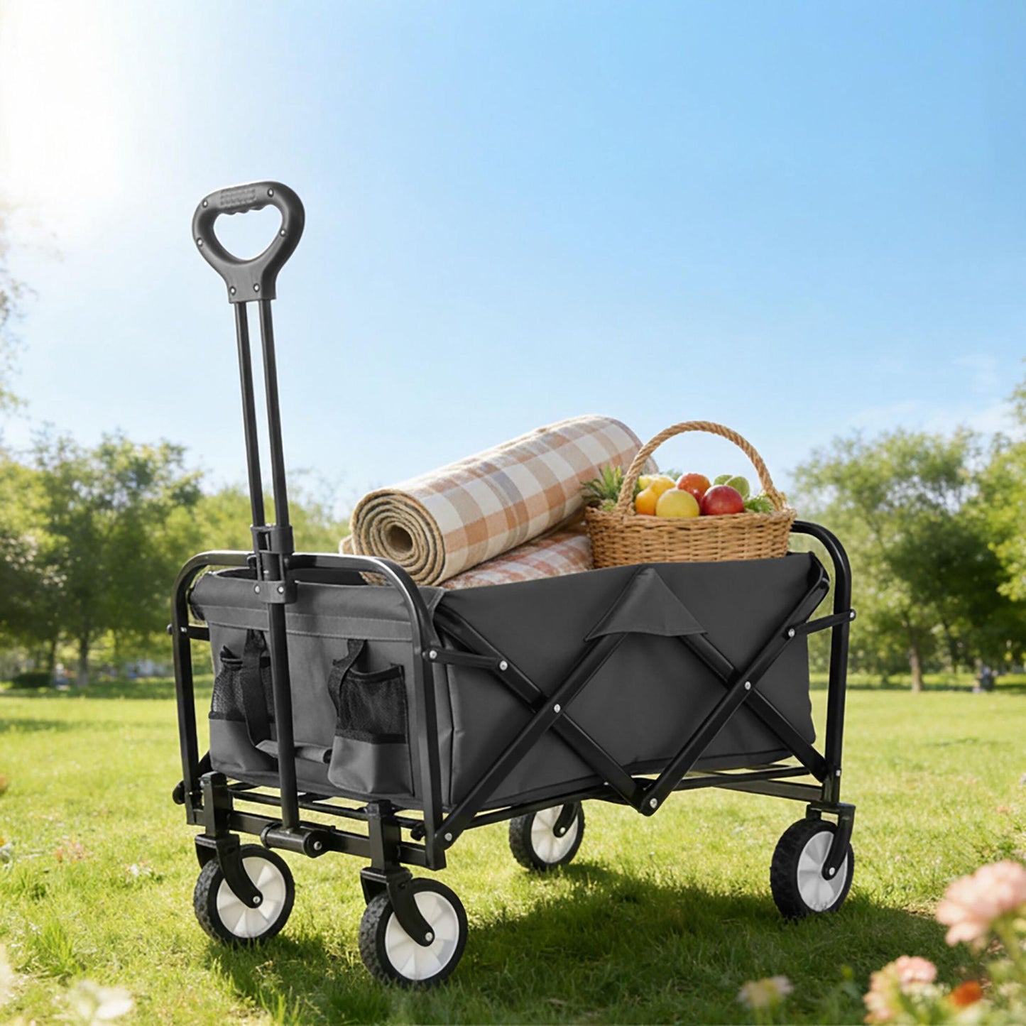 Folding Wagon with Adjustable Handle and Large Capacity