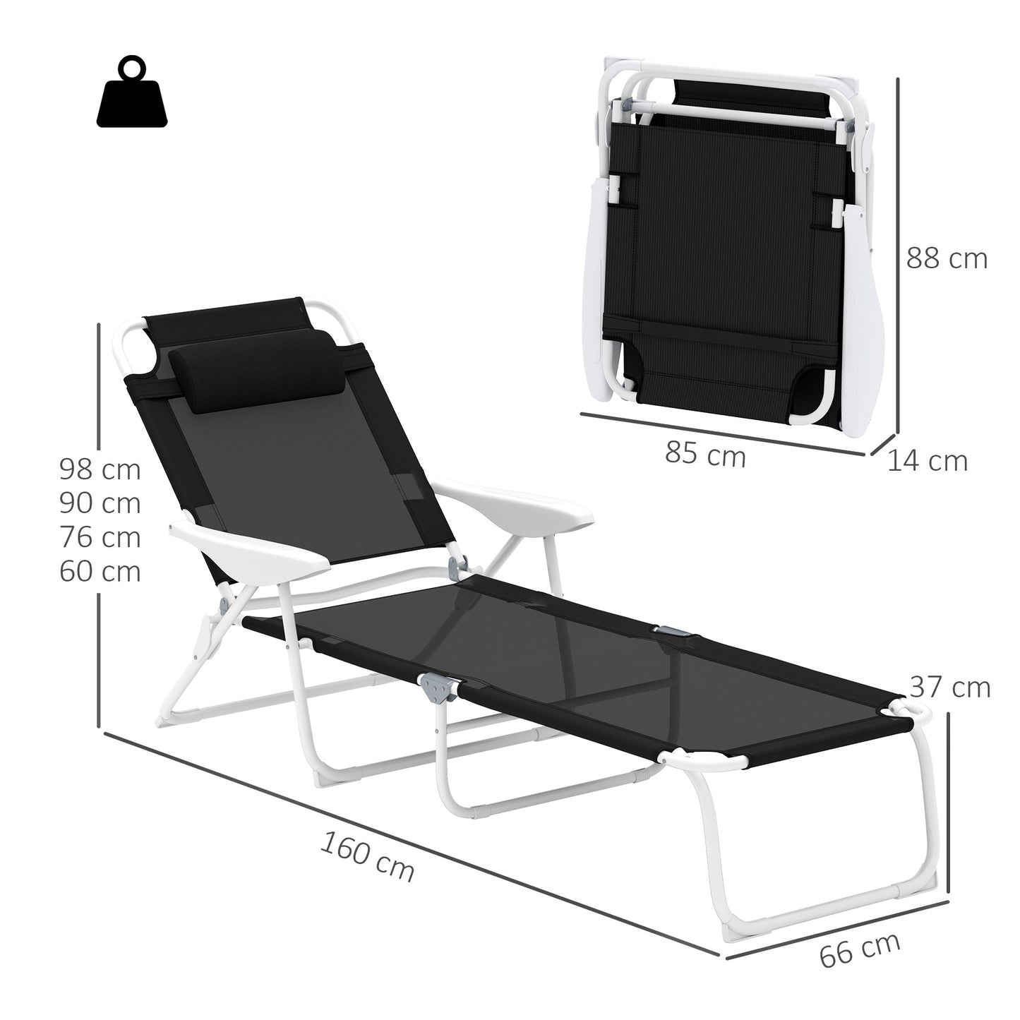 Folding Weatherproof Garden Lounger, Adjustable Backrest