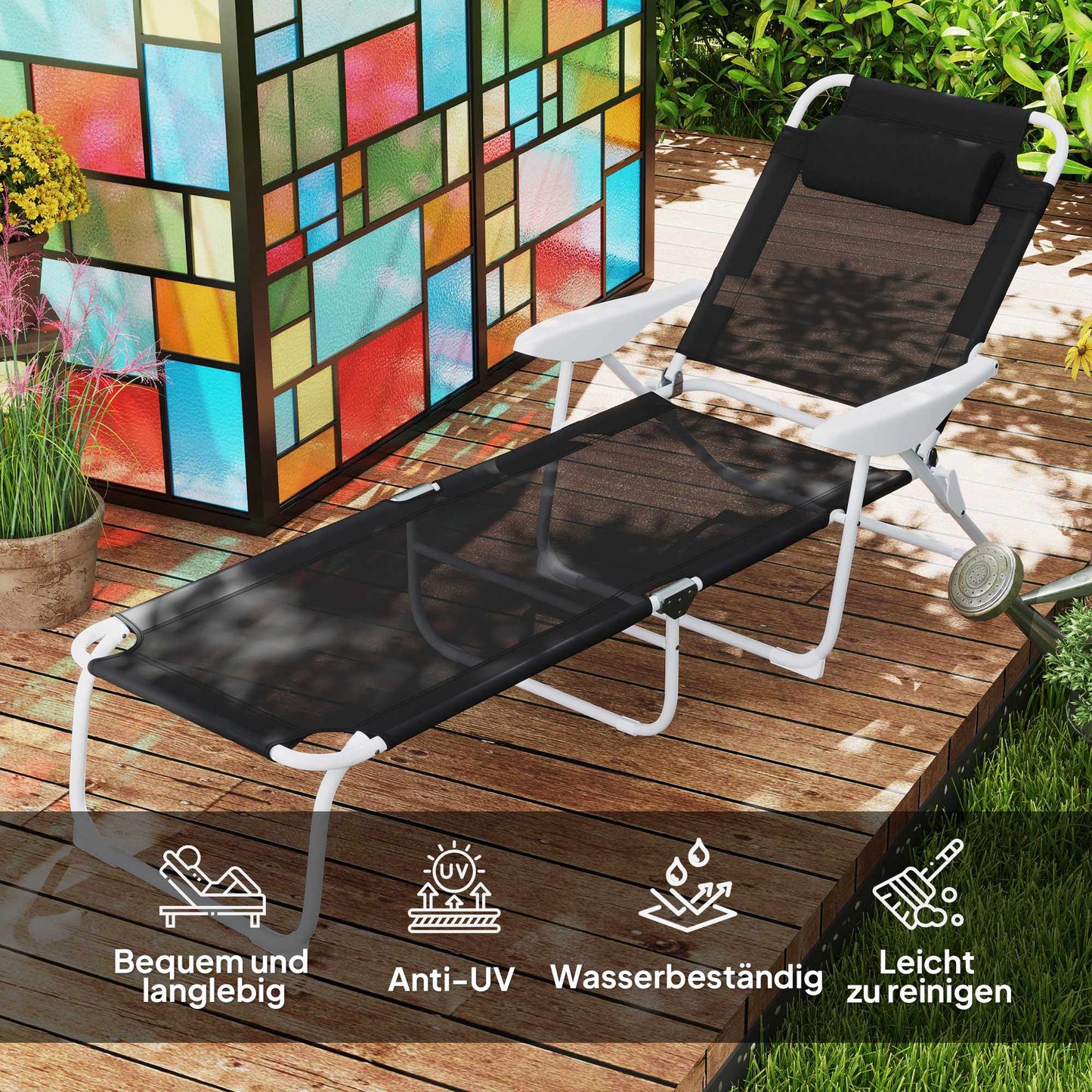 Folding Weatherproof Garden Lounger, Adjustable Backrest