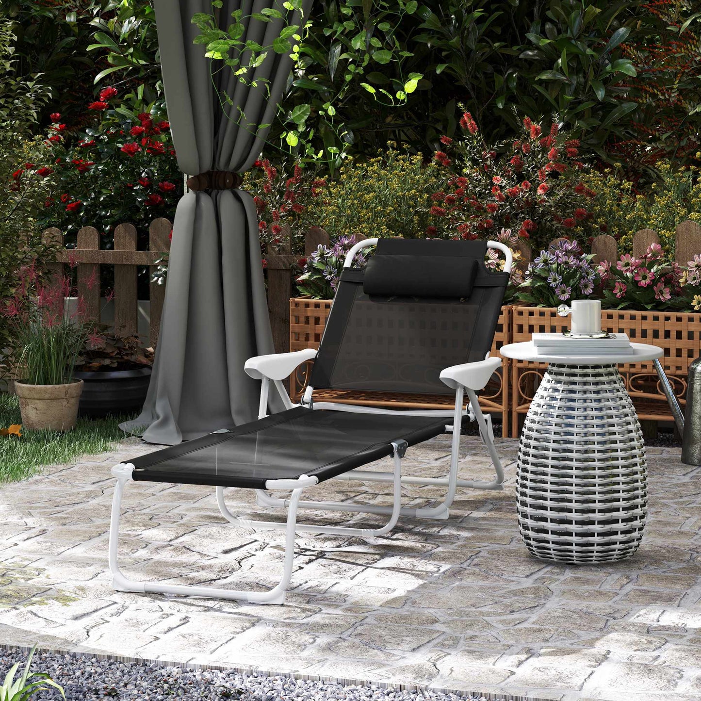 Folding Weatherproof Garden Lounger, Adjustable Backrest