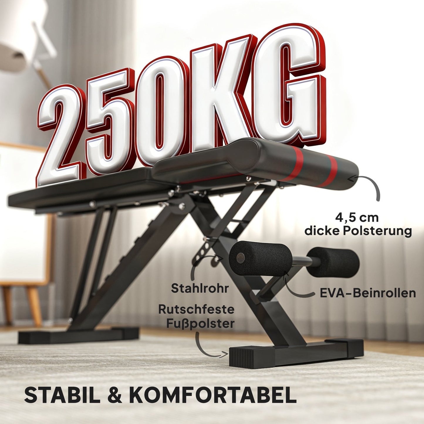 Folding Workout Bench, Adjustable Backrest & Seat, Black