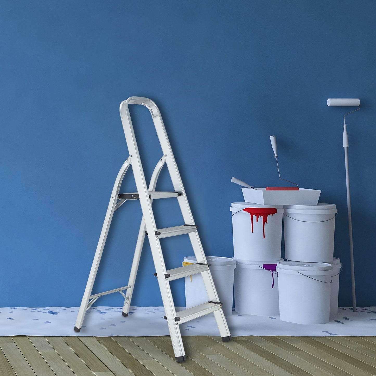 Folding aluminum stepladder