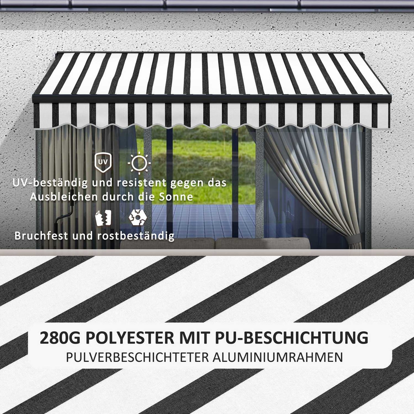 Electric folding arm awning with UV protection, 295x250 cm