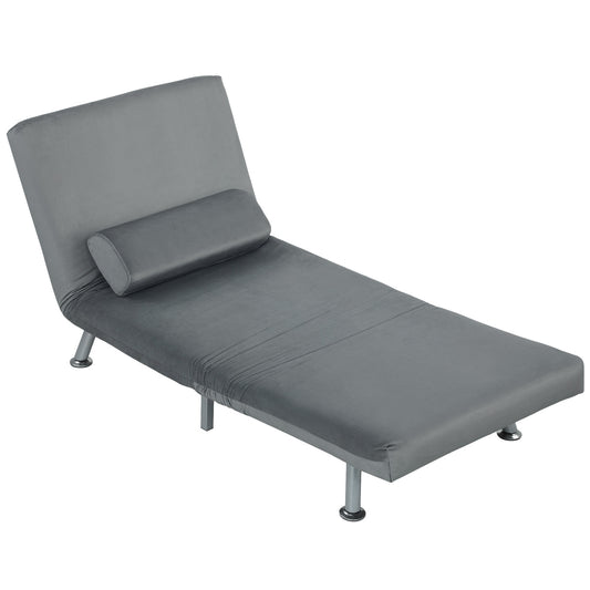 Folding armchair with bed function, foldable recliner chair in velvet look, adjustable backrest, 75 x 70 x 75 cm, grey