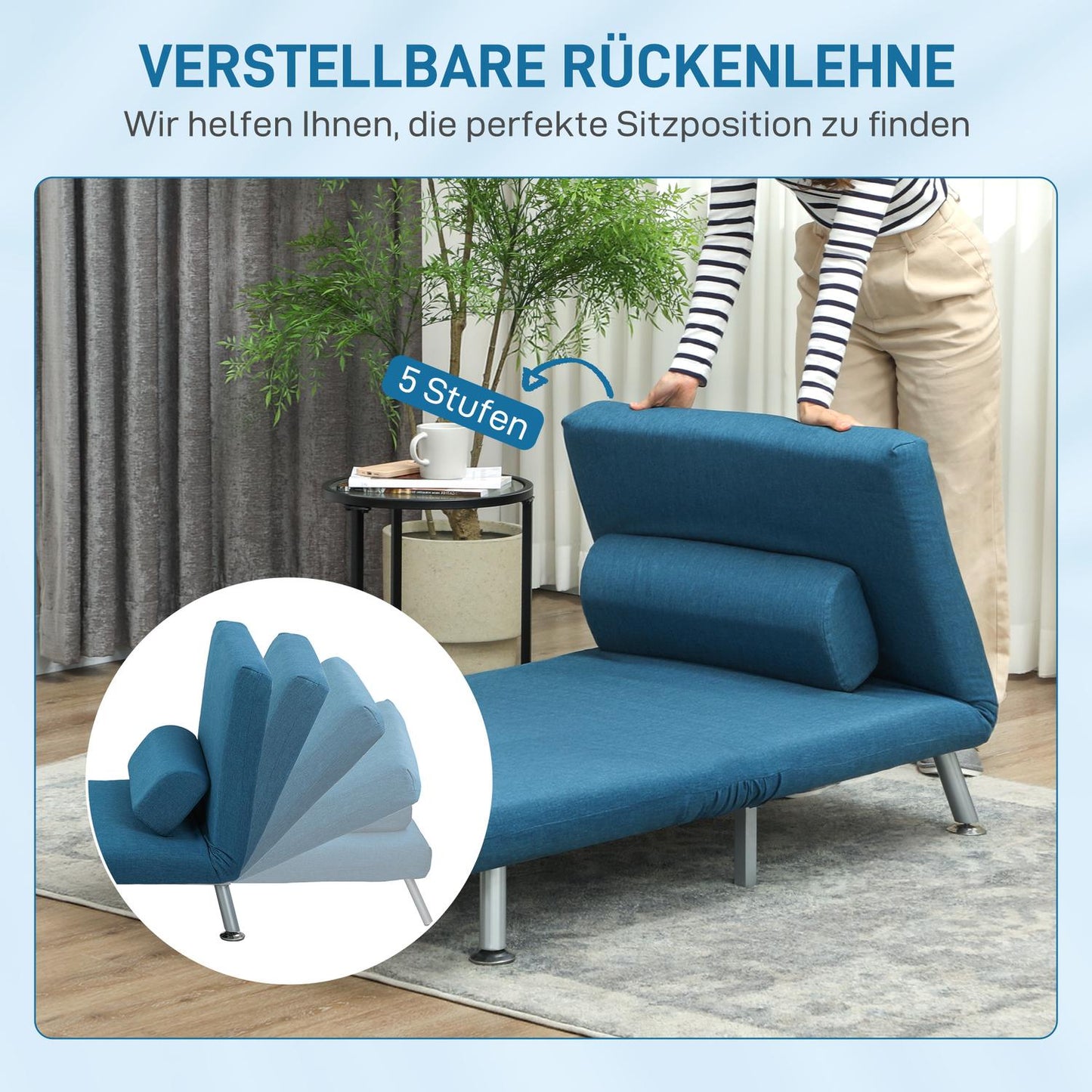Sleeper Chair Bed, Foldable, Adjustable Backrest, Blue