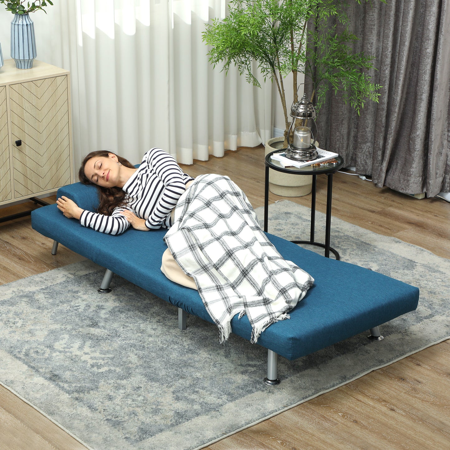 Sleeper Chair Bed, Foldable, Adjustable Backrest, Blue