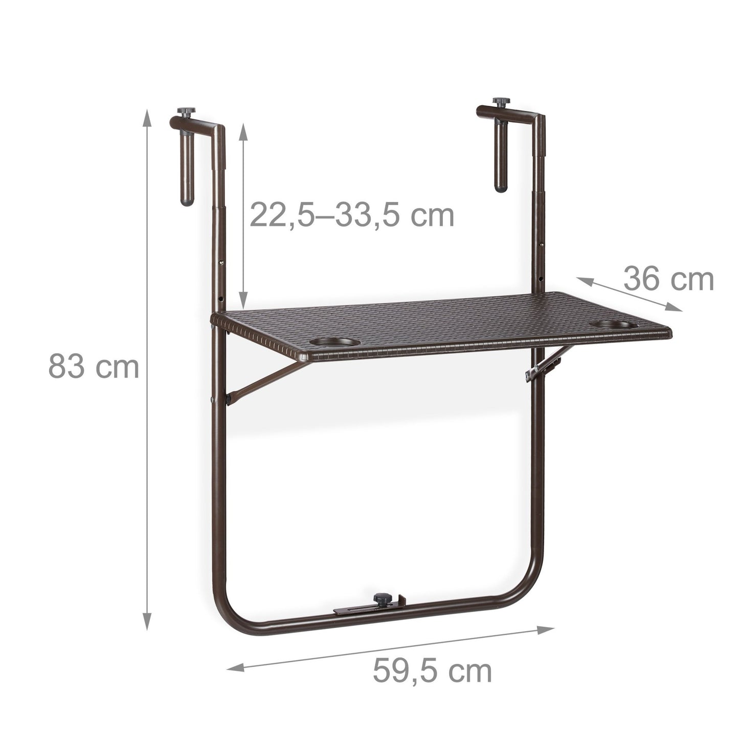 Folding balcony table in brown