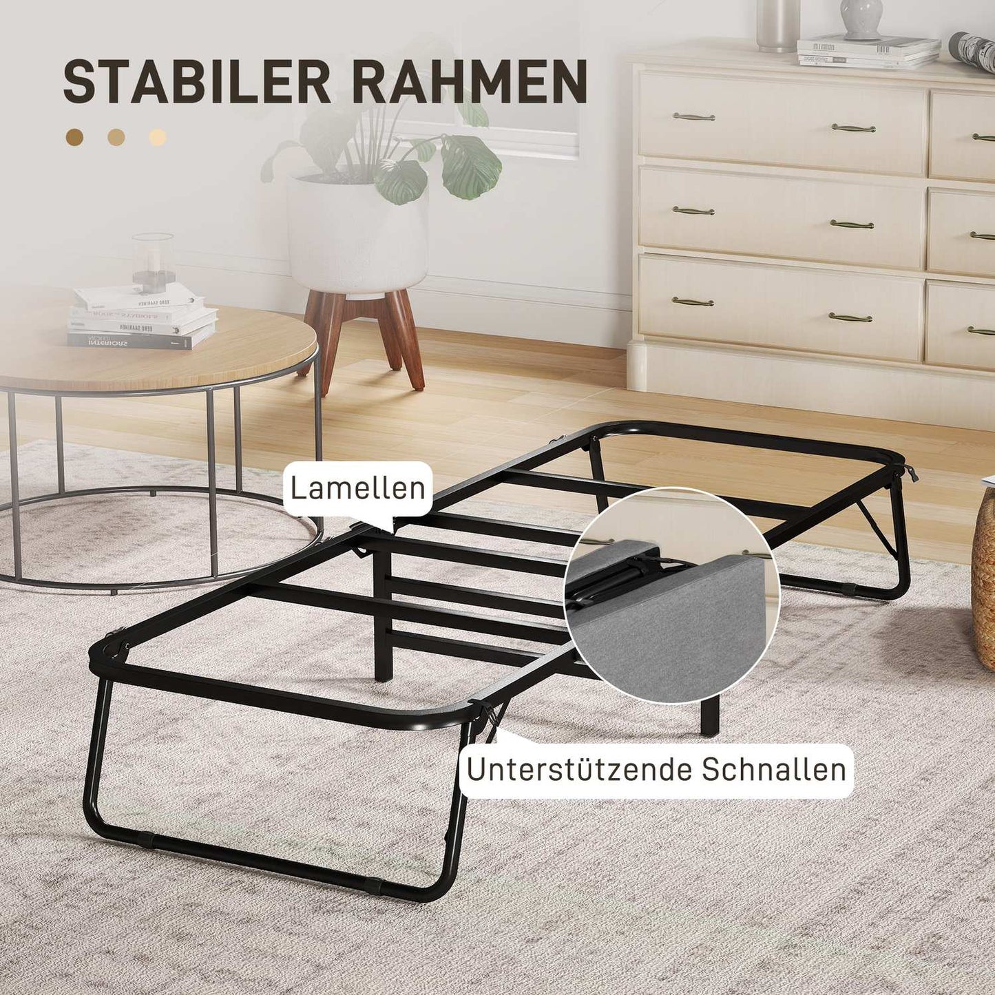 Folding guest bed with foam mattress, metal frame, dark grey