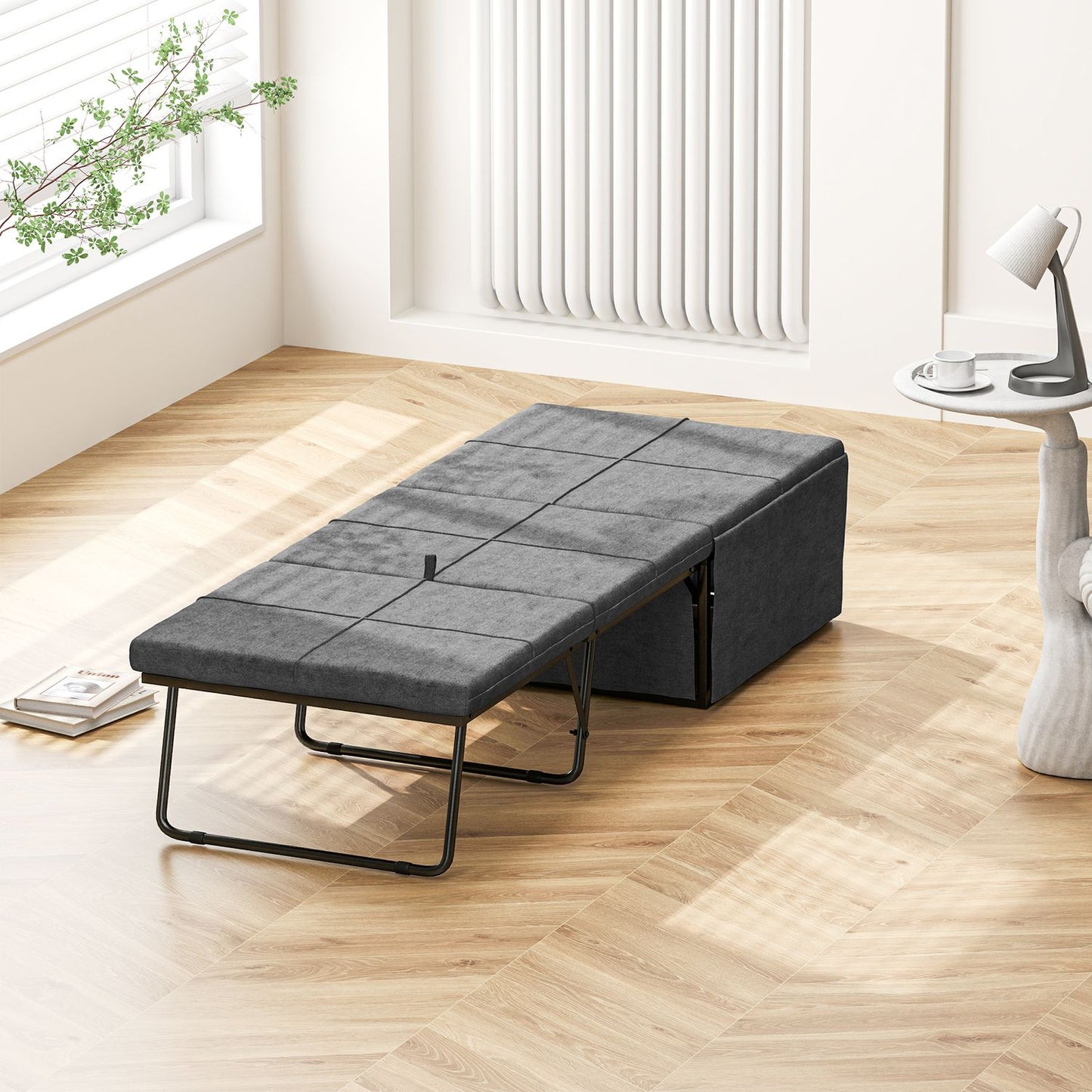 Folding guest bed with foam mattress - Grey, 120 kg Capacity