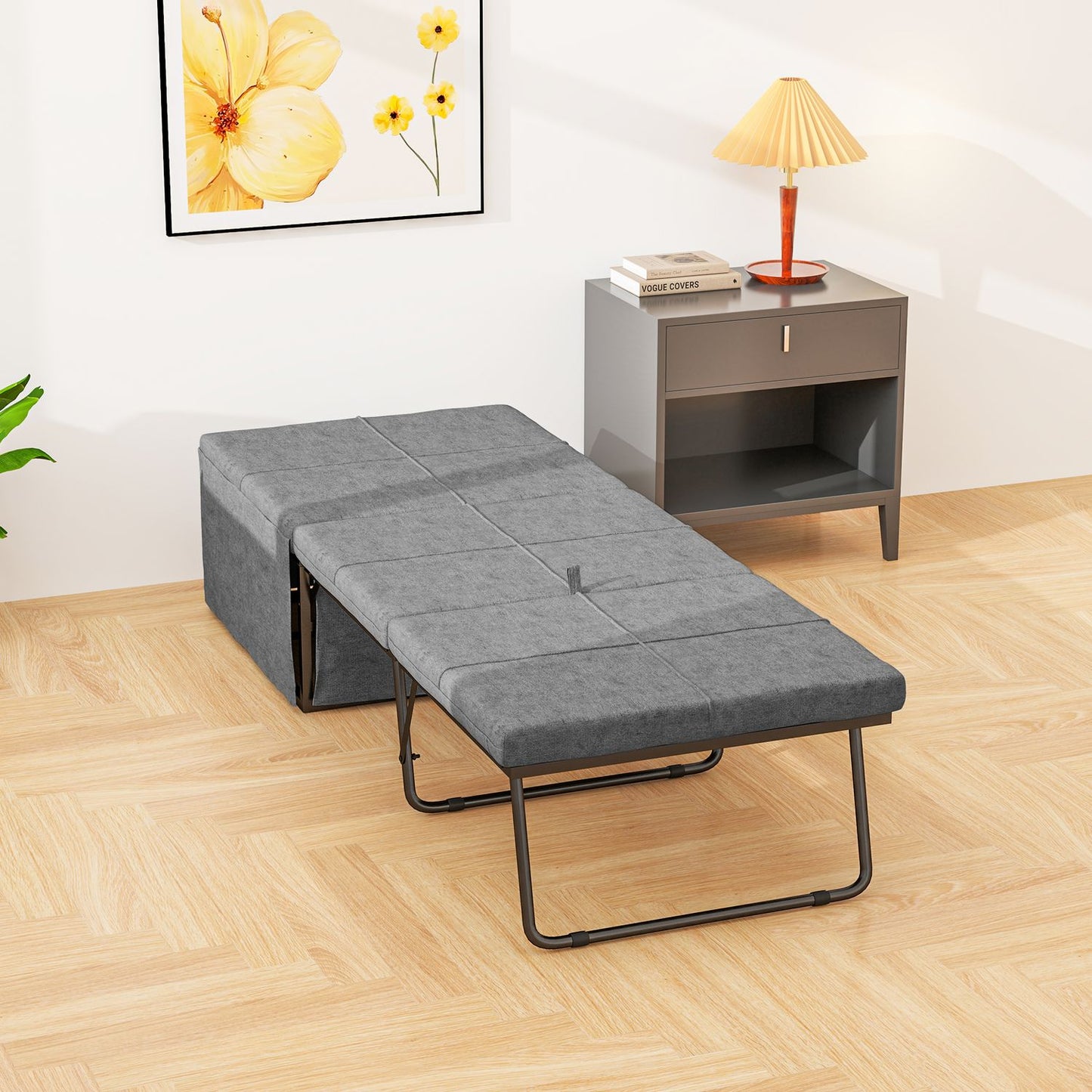 Folding guest bed with foam mattress - Grey, 120 kg Capacity