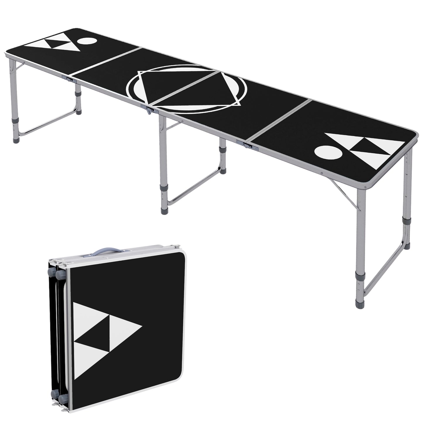 Folding beer pong table 240x60 cm - Adjustable black aluminum