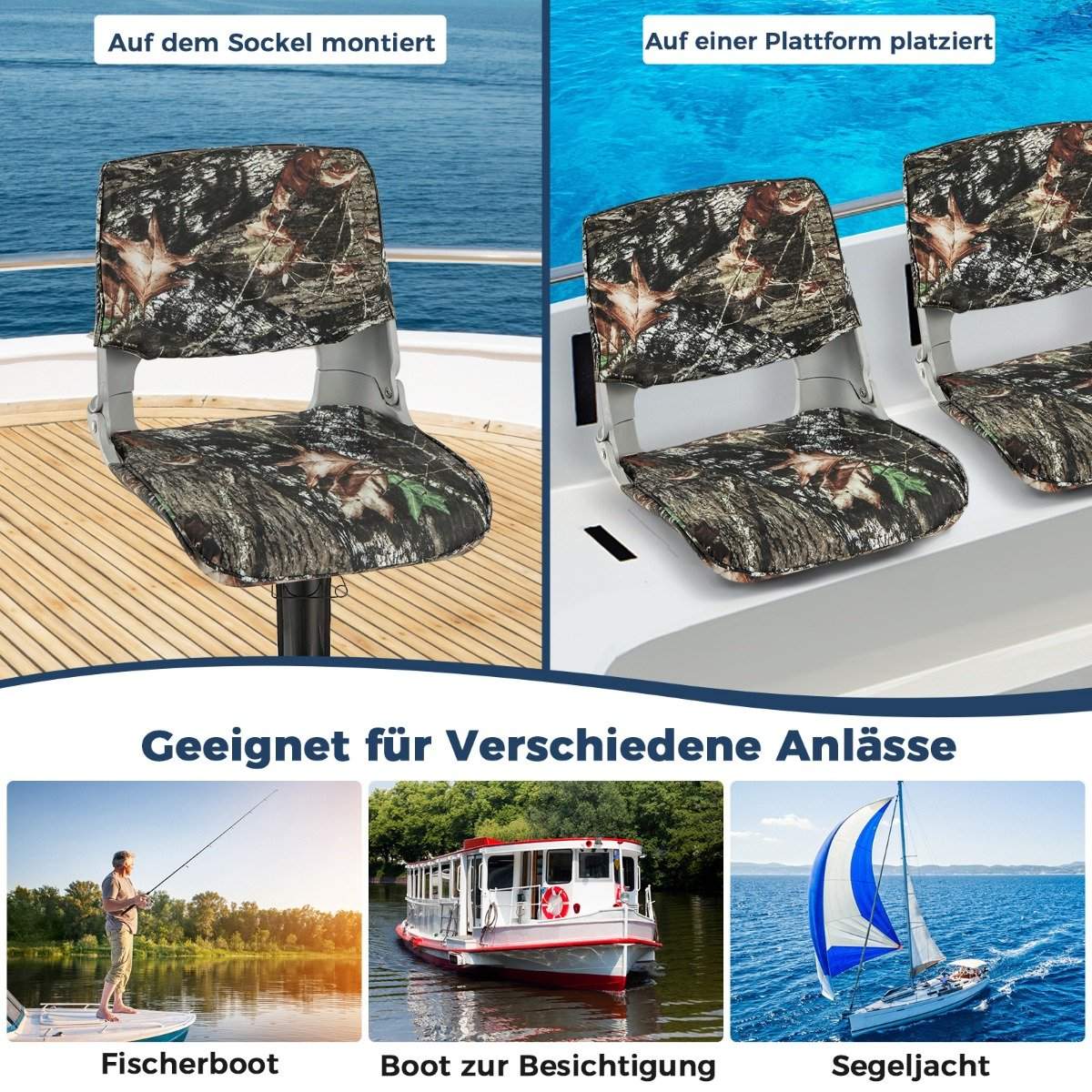 Folding boat seat with low backrest boat chair padded steering chair 50 x 50 x 47 cm