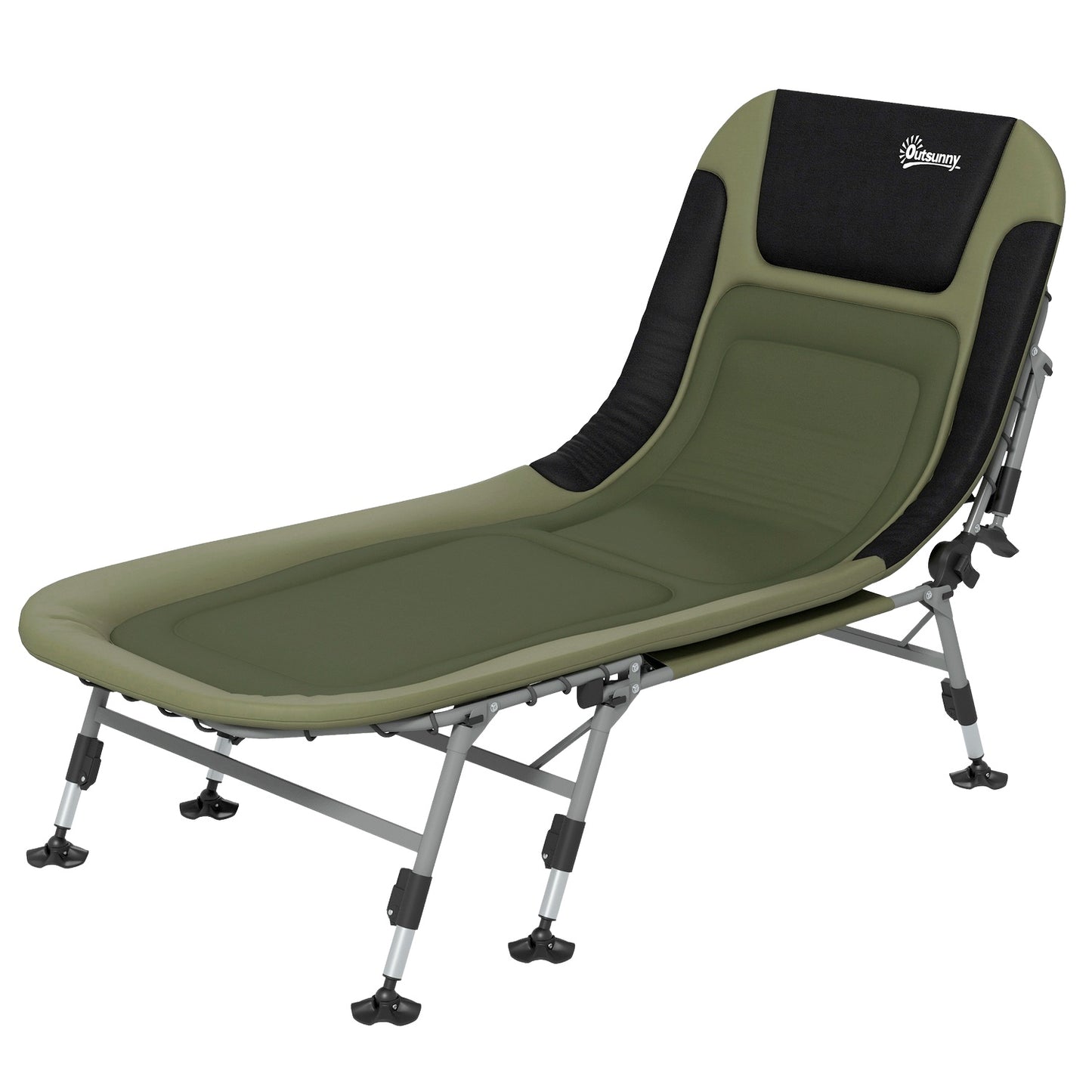Folding camping bed - adjustable, supports up to 180 kg, green