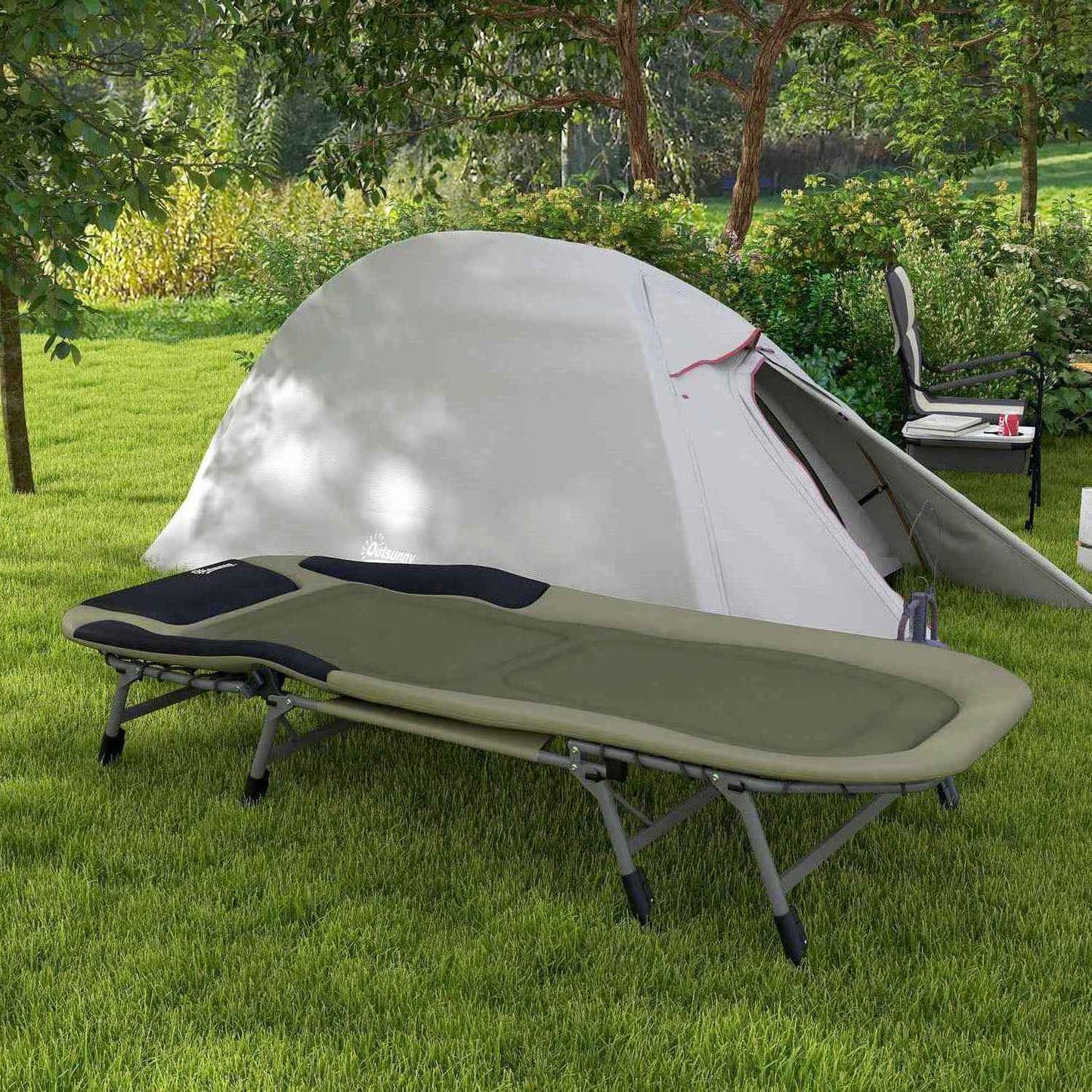 Folding camping bed - adjustable, supports up to 180 kg, green
