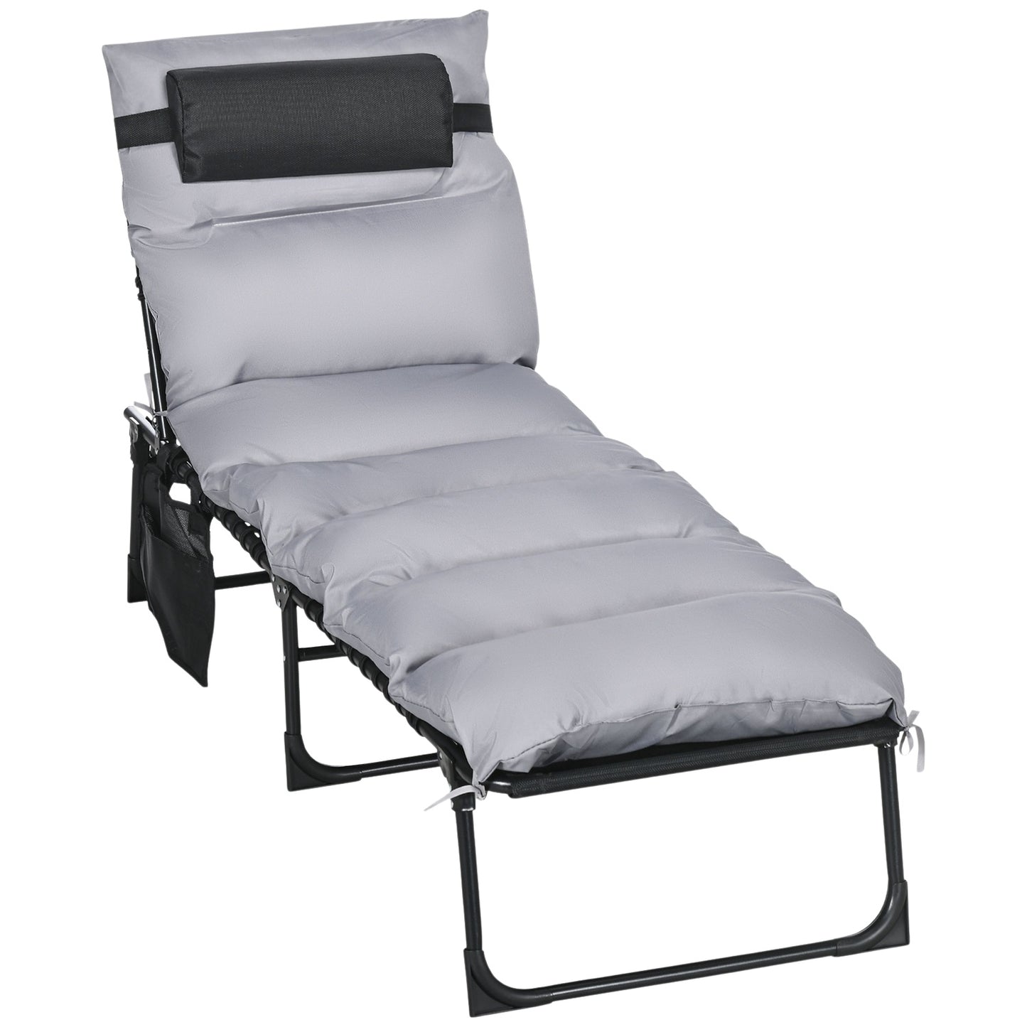 Folding camping bed with bag - Adjustable to 120 kg, light grey