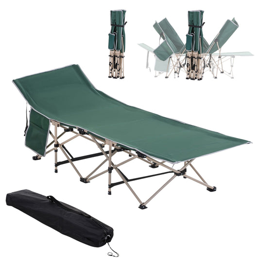 Folding camping bed with carry bag - Steel frame, green